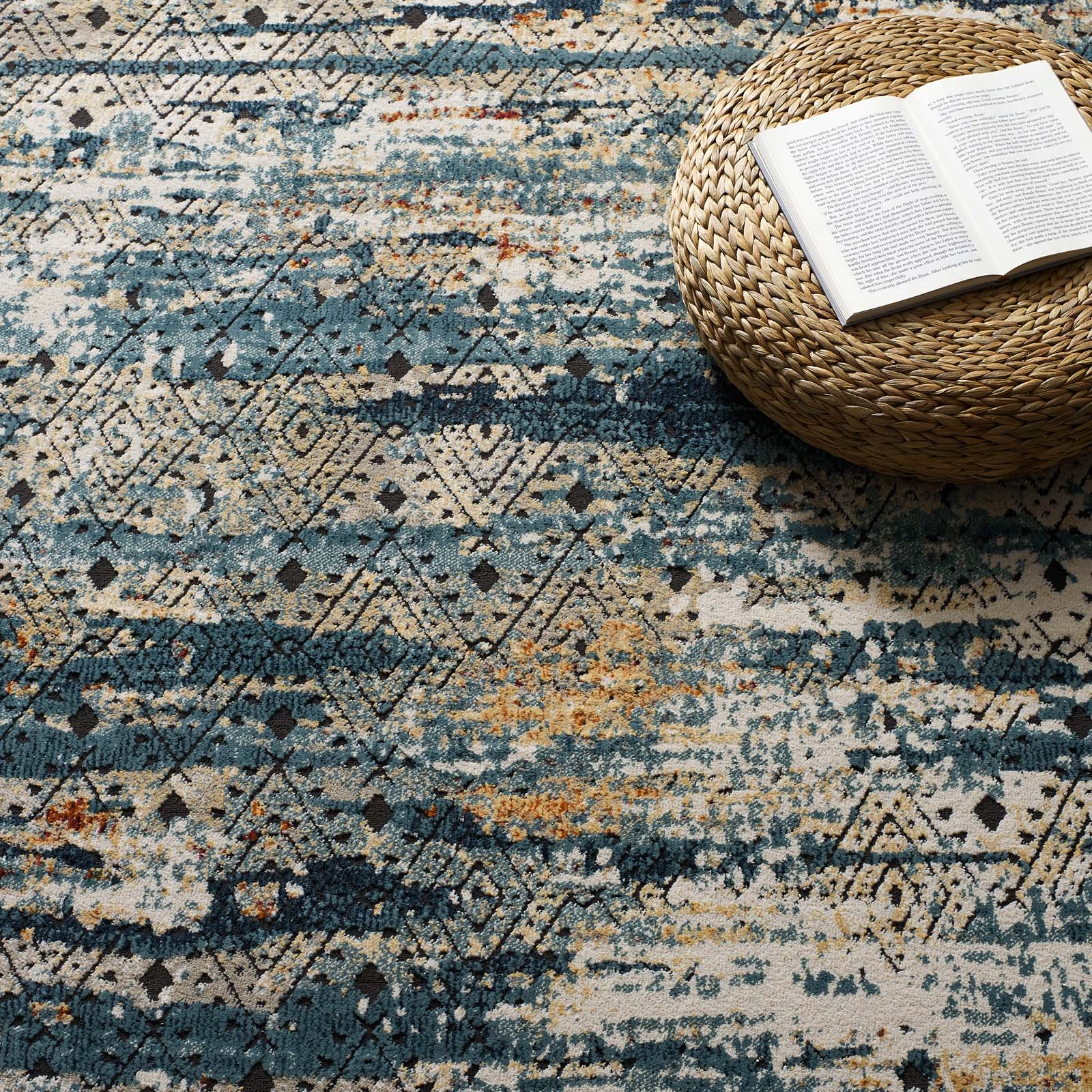 Tribute Eisley Rustic Distressed Transitional Diamond Lattice Area Rug by Modway