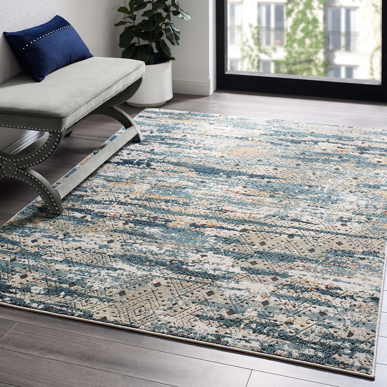 Tribute Eisley Rustic Distressed Transitional Diamond Lattice Area Rug by Modway