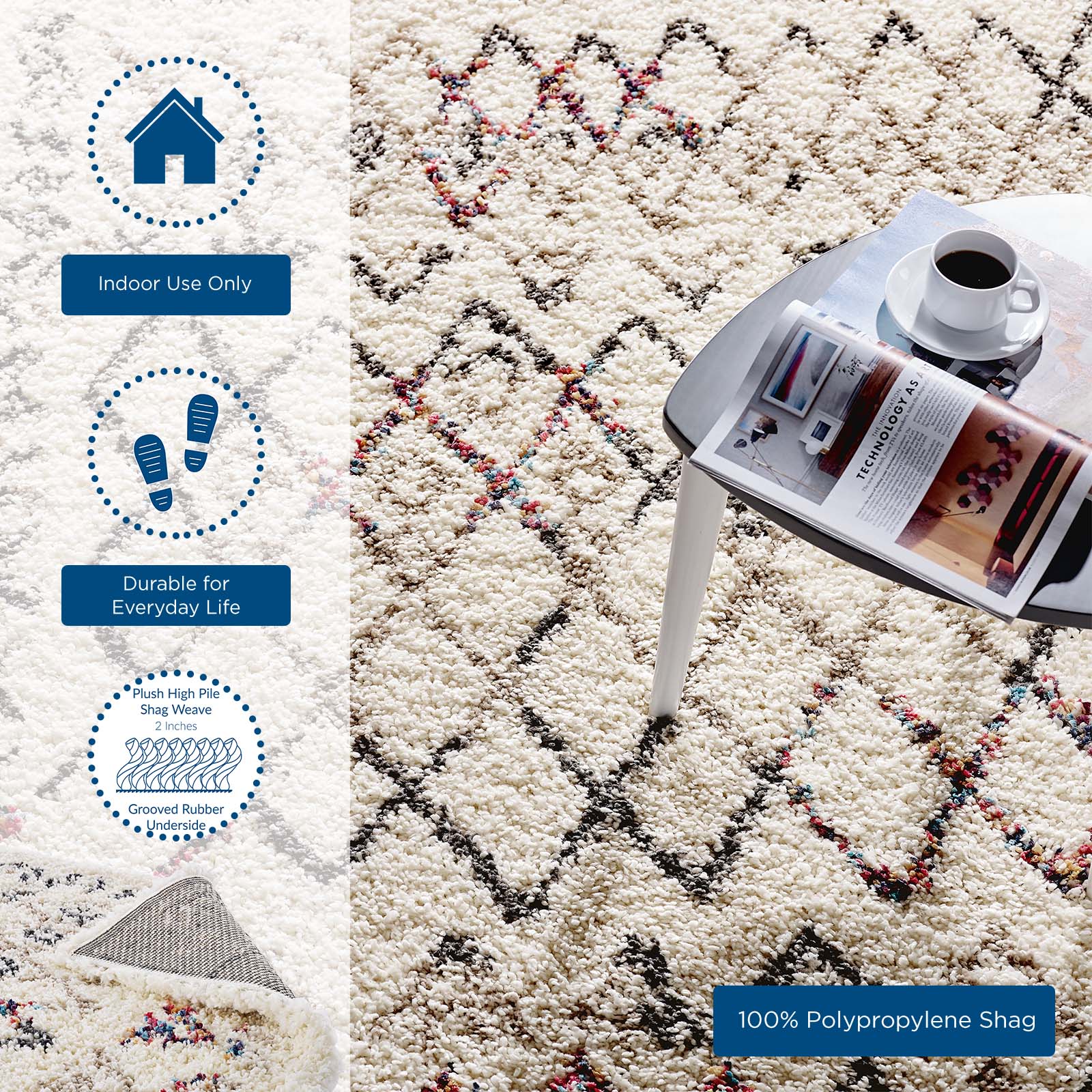 Skadi Rainbow Diamond Shag Area Rug by Modway