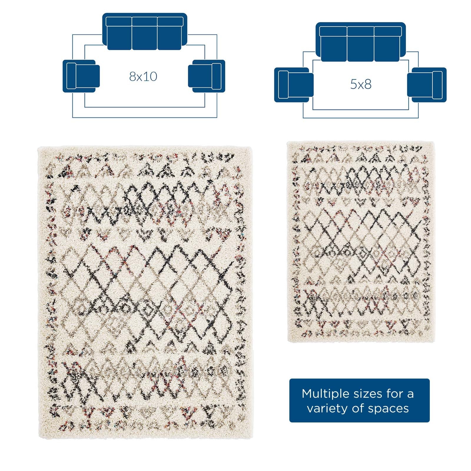 Skadi Rainbow Diamond Shag Area Rug by Modway