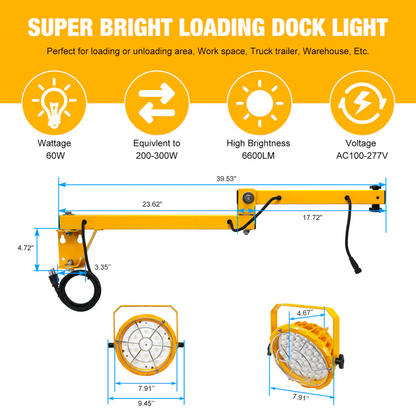 60W LED Loading Dock Light, Round Series, 6600LM , 5000K With Single Bracket 100-277V