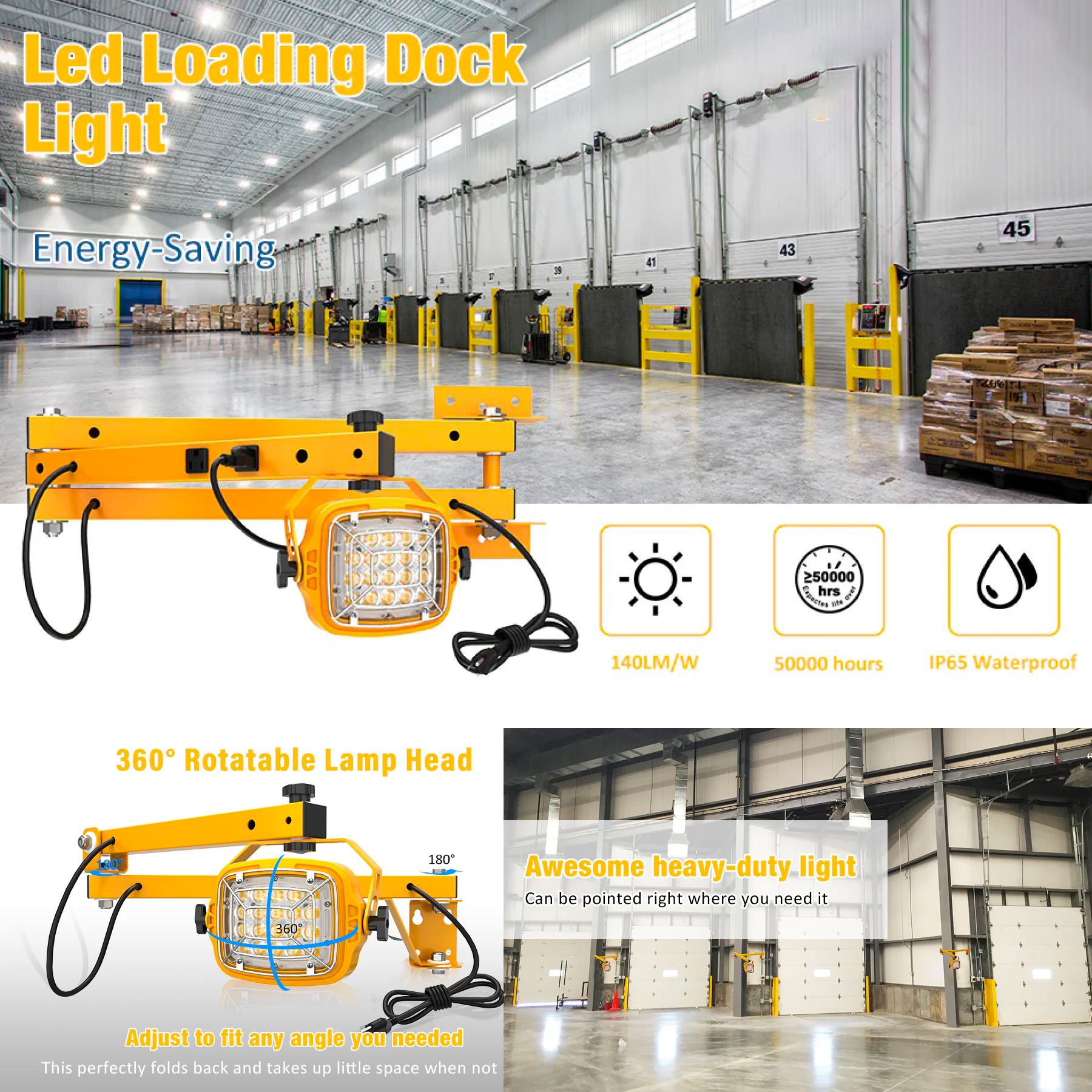 30W LED Loading Dock Light, Square Series, 4200LM , 5000K With Single Bracket 100-277V
