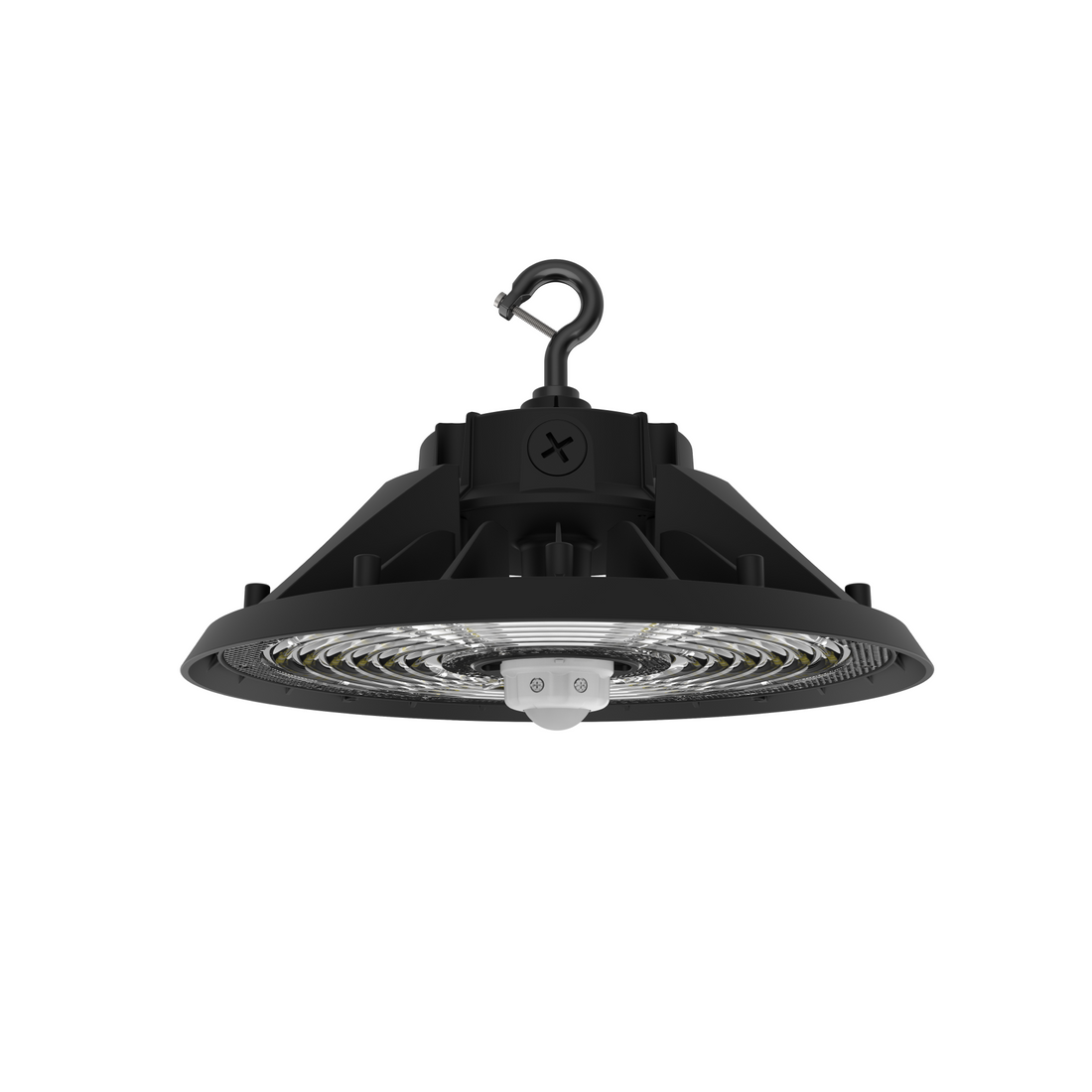 UFO LED High Bay Light 100W/120/150W Wattage Adjustable, 4000/5000K CCT Changeable, 23100LM, 0-10V Dim, With sensor base, 120-277VAC DLC 5.1 Premium, Black, For Warehouse Workshop Factory Barn, Garage