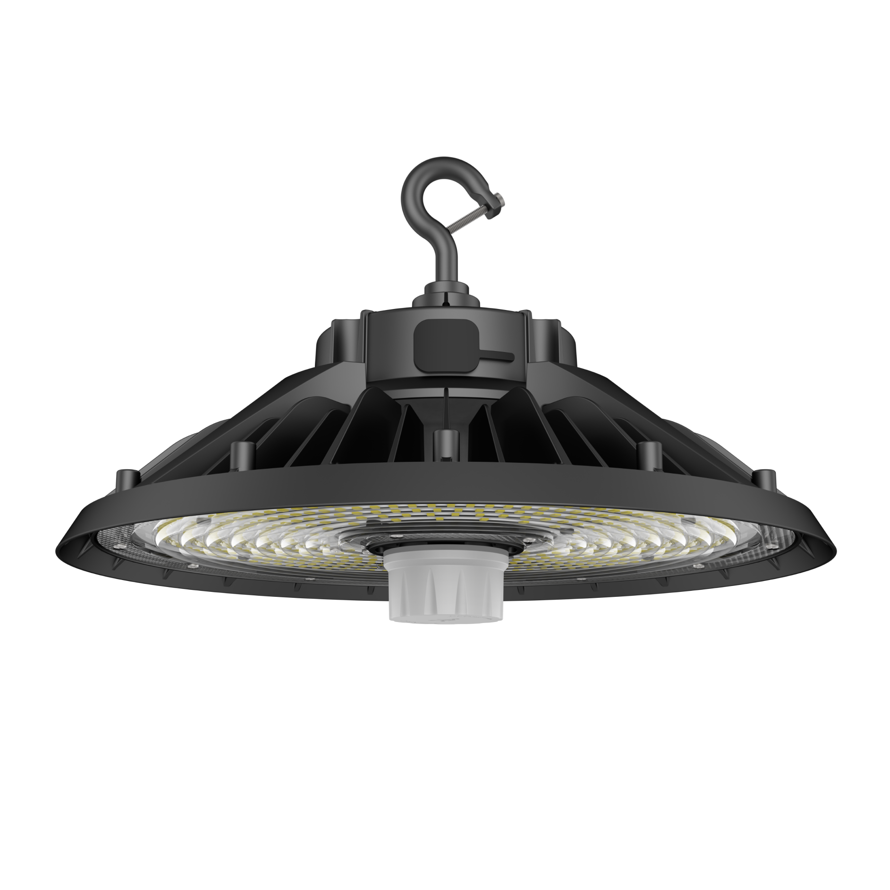 UFO LED High Bay Light 240W, 5000K, 36240LM, 0-10V Dim, With sensor base, IP65, 277-480VAC, UL DLC 5.1 Premium, Black, For Warehouse Workshop Factory Barn Garage Gymnasium Airport