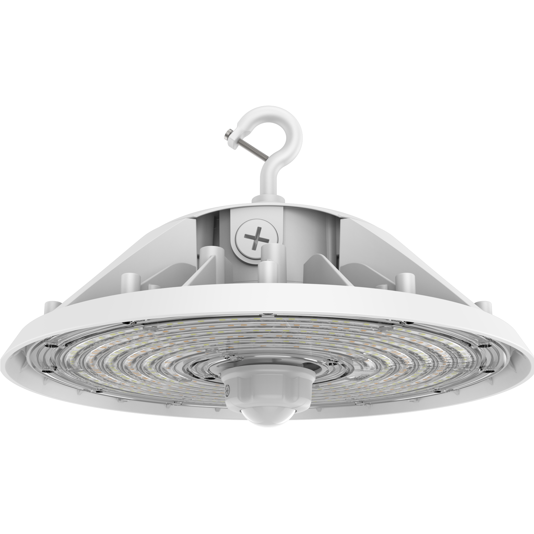 UFO LED High Bay Light 100W/120W/150W Wattage Adjustable, 4000/5000K CCT Changeable, 23100LM, 0-10V Dim, With Sensor Base, 120-277VAC DLC 5.1 Premium, White, For Warehouse Workshop Factory Barn Gymnasium