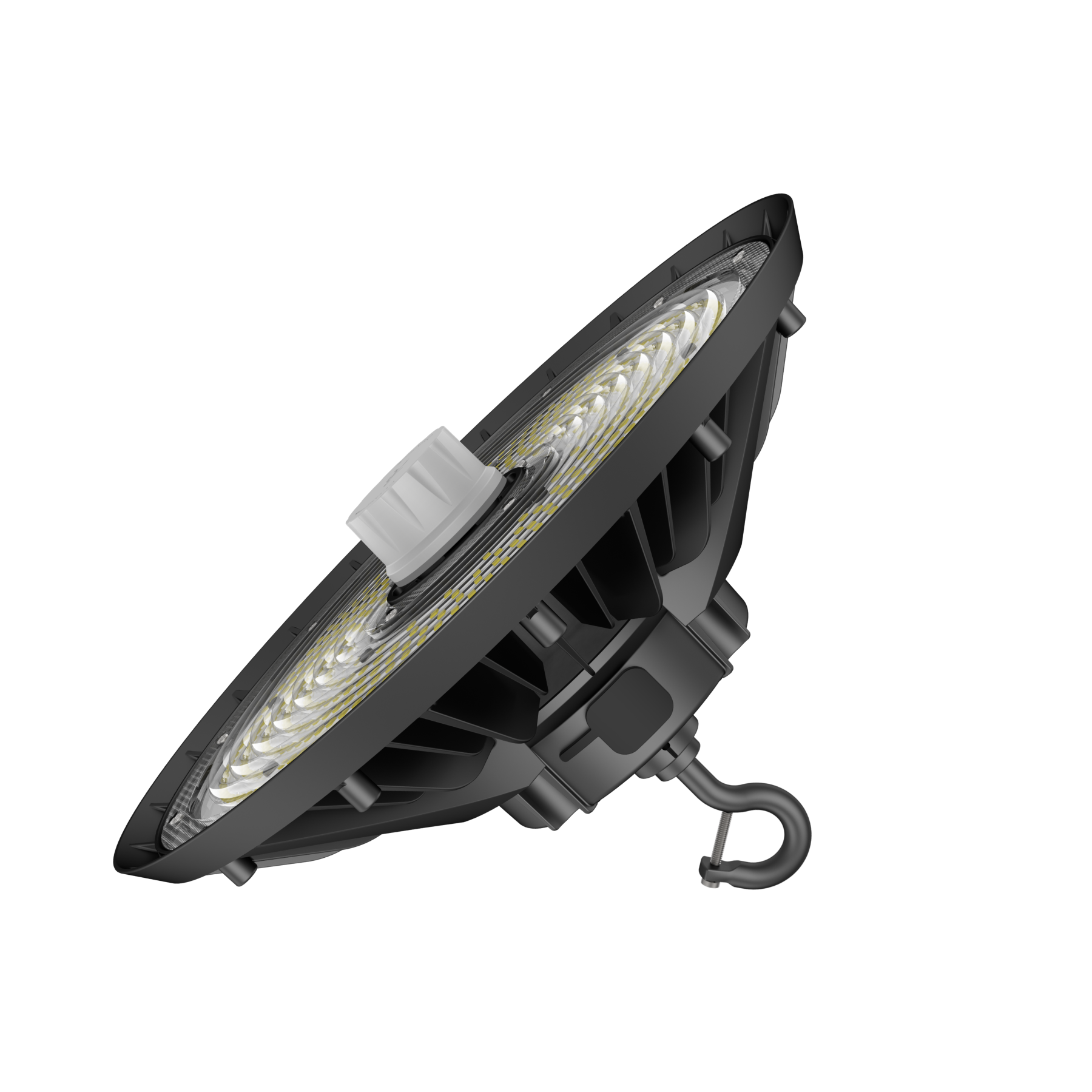 UFO LED High Bay Light 240W, 5000K, 36240LM, 0-10V Dim, With sensor base, IP65, 277-480VAC, UL DLC 5.1 Premium, Black, For Warehouse Workshop Factory Barn Garage Gymnasium Airport