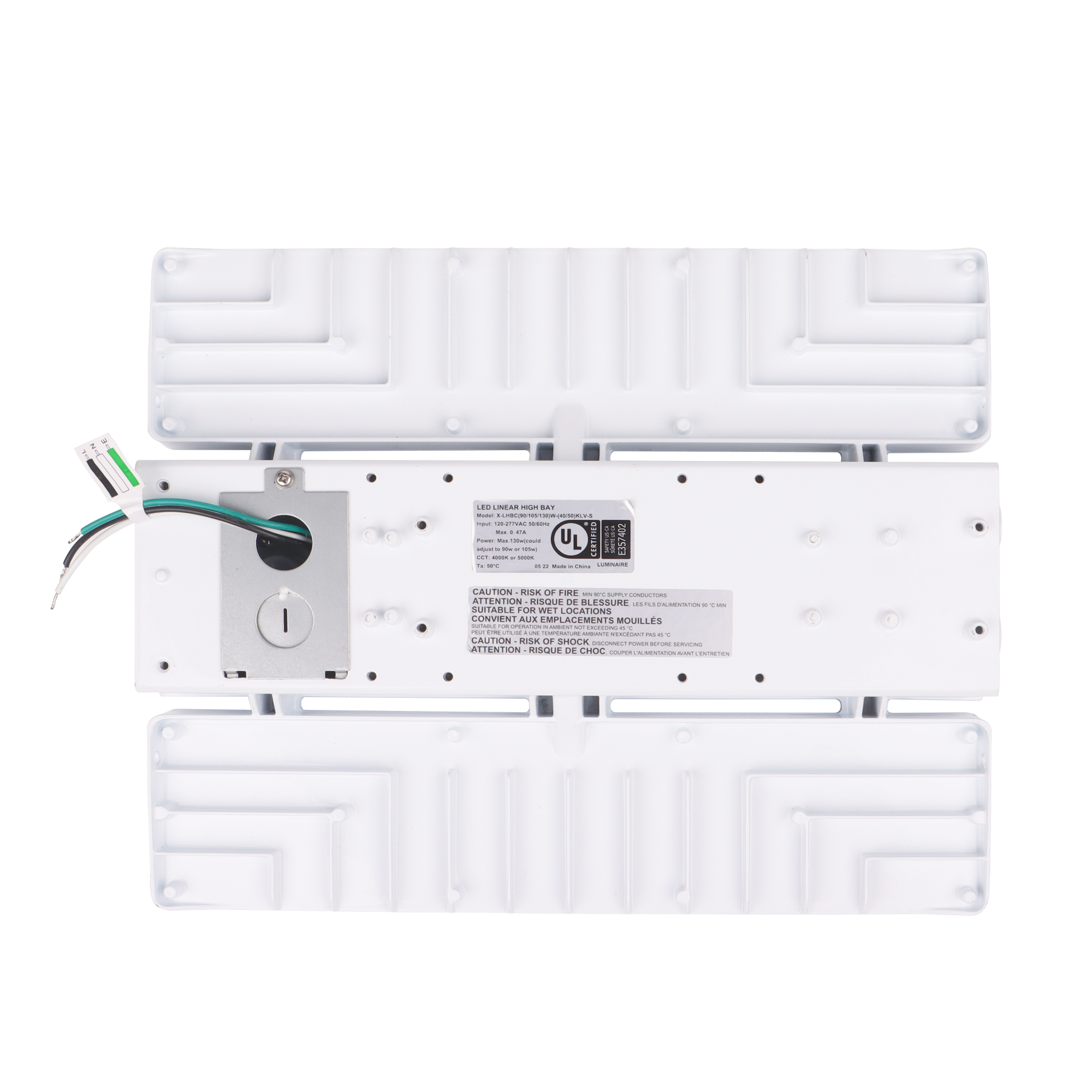 1.2FT LED Linear High Bay Light 115/130/155W Wattage Adjustable - 4000/5000K - 23250Lumens 0-10V Dimmable With sensor base - 120-277VAC, Input Voltage - DLC 5.1 Premium, White