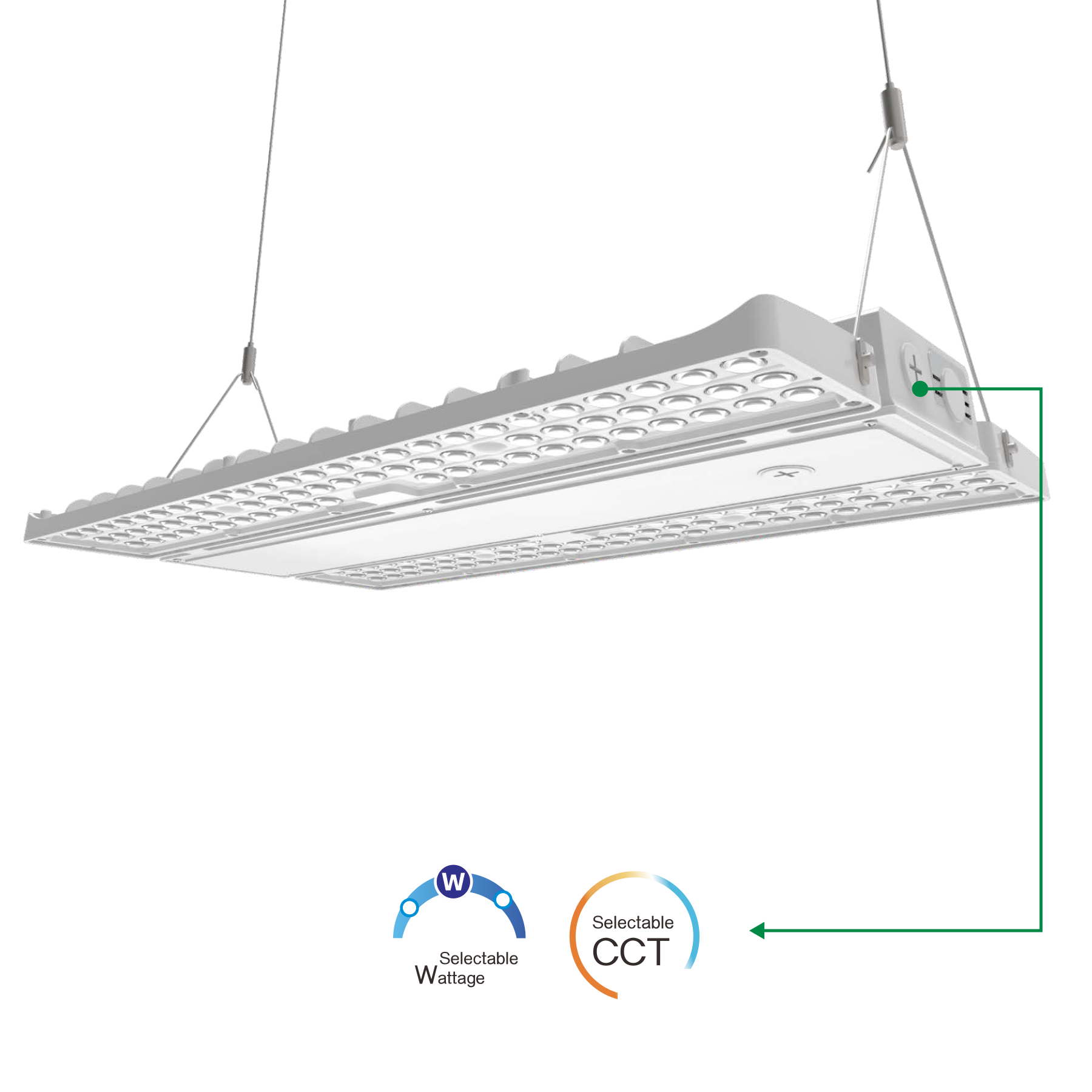 1.2FT LED High Bay Linear Light 115-130-155W Wattage Adjustable - 4000/5000K - 23250Lumens 0-10V Dimmable With sensor base, 277-480VAC Input Voltage - DLC 5.1 Premium