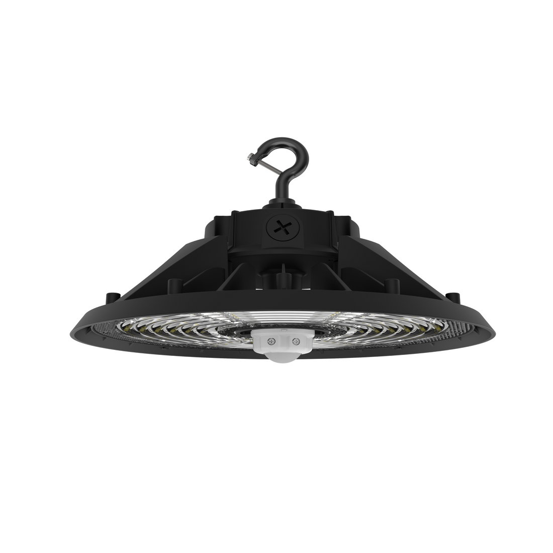 UFO LED High Bay Light 100W/120/150W Wattage Adjustable, 4000/5000K CCT Changeable, 23100LM, 0-10V Dim, With sensor base, 120-277VAC DLC 5.1 Premium, Black, For Warehouse Workshop Factory Barn, Garage
