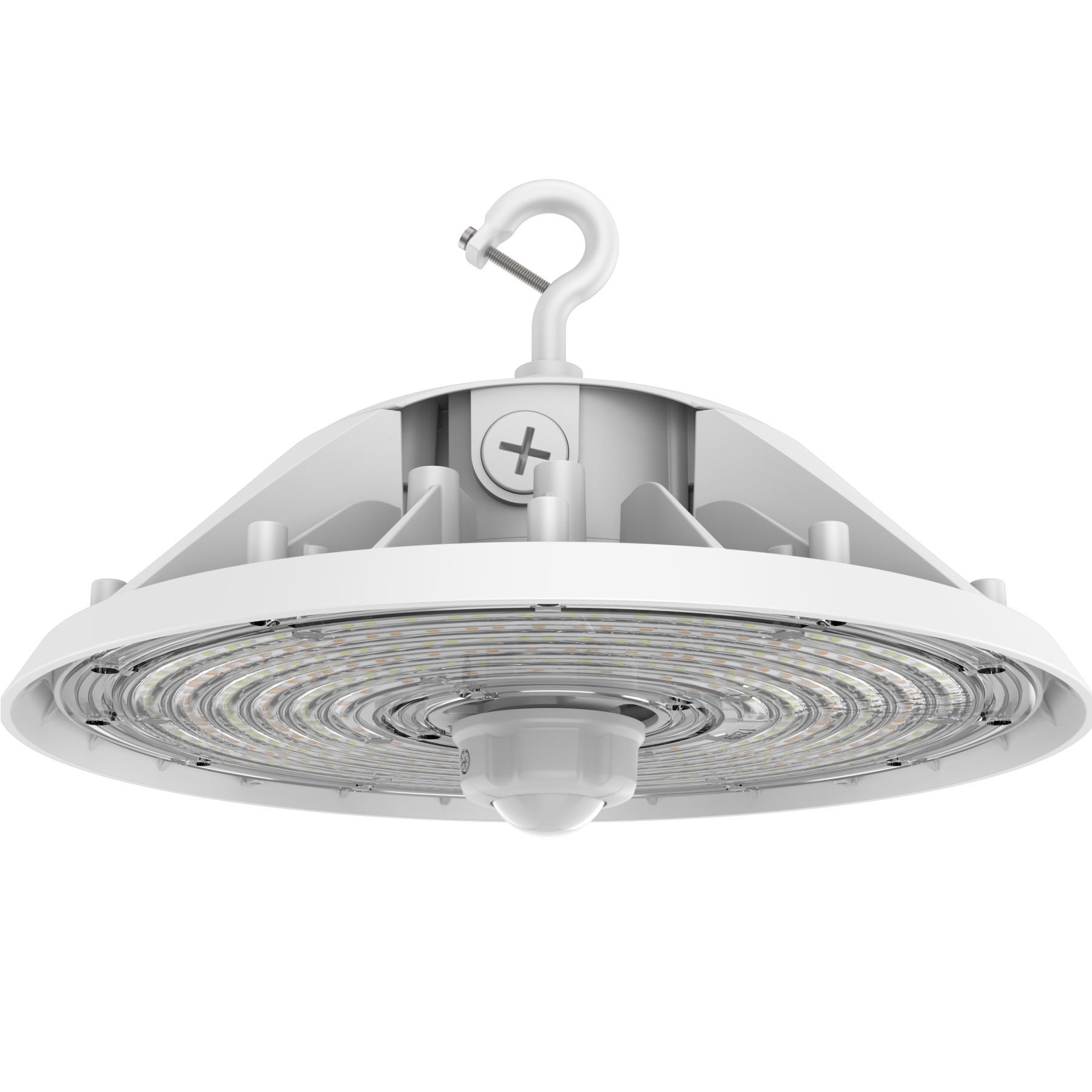 UFO LED High Bay Light 100W/120W/150W Wattage Adjustable, 4000/5000K CCT Changeable, 23100LM, 0-10V Dim, With Sensor Base, 120-277VAC DLC 5.1 Premium, White, For Warehouse Workshop Factory Barn Gymnasium