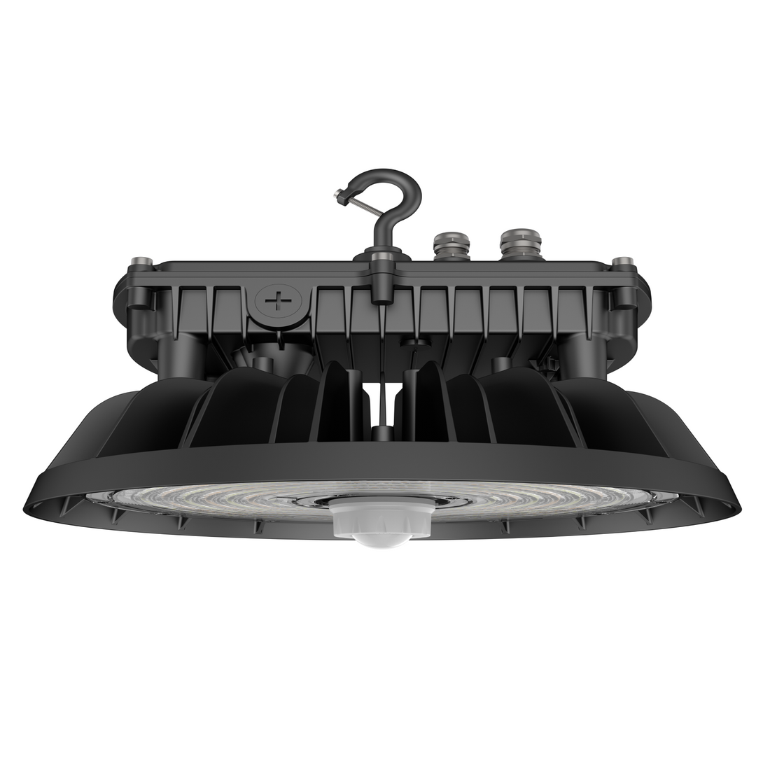 UFO LED High Bay Light 240W/270W/310W Wattage Adjustable, 4000/5000K CCT Changeable, 47430LM, 0-10V Dim, With sensor base, 120-277VAC DLC 5.1 Premium, Black, For Warehouse Workshop Factory Barn Garage Gymnasium Airport