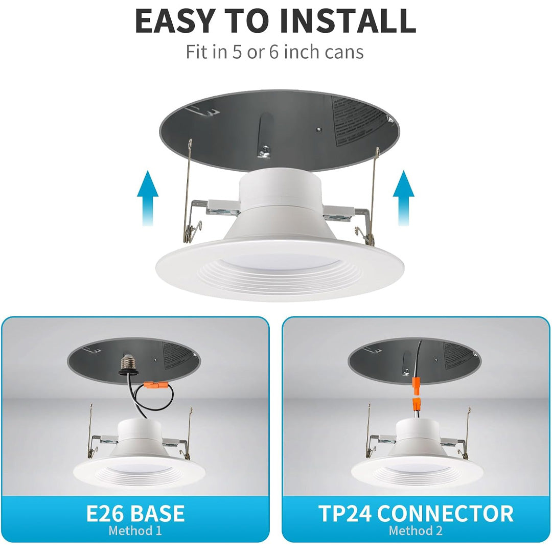 6" Deep Baffle LED Downlight - 14W - 120V - 1100 Lumens - CCT Changeable (27/30/35/40/50K)
