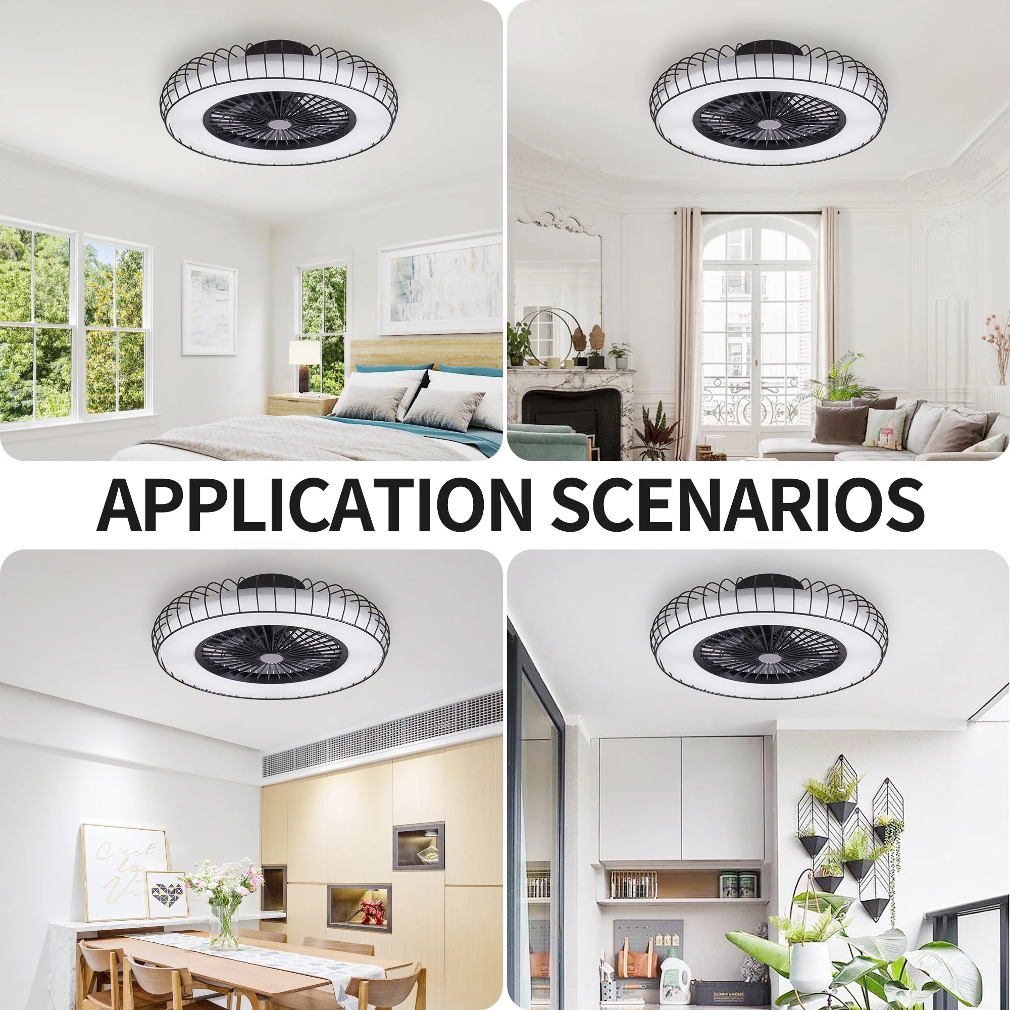 Elegant 20 Inch Black Ceiling Fan with Quiet Reversible DC Motor and Dimmable LED Lights