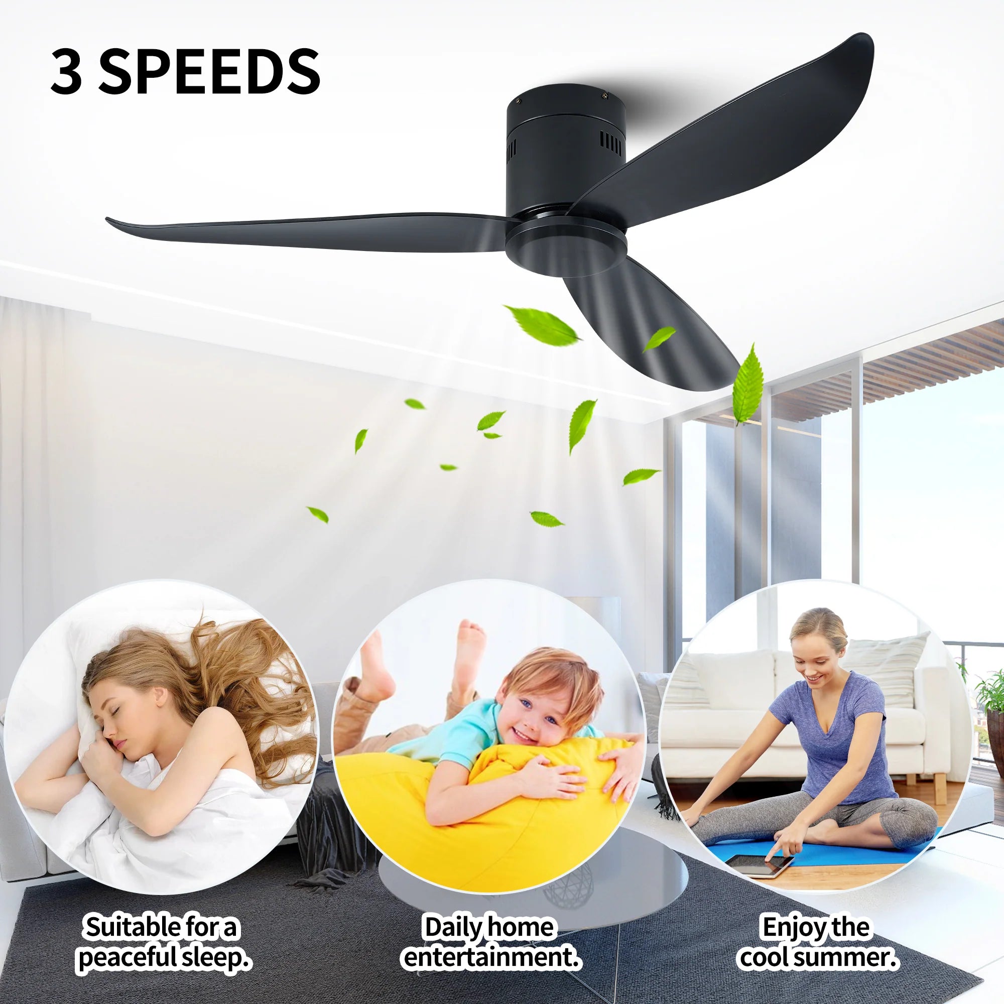 52" Ceiling Fan with DC Motor and Remote Control with Matte Black