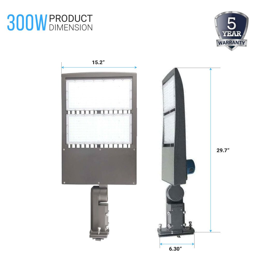LED Pole Light with Dusk-to-Dawn Photocell, 300W/240W/200W Adjustable, 5700K, 133LM/W, Universal Mount, IP65 Waterproof, AC120-277V Ð Outdoor Parking Lot & Street Lighting