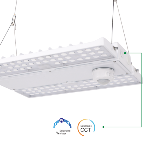 1.2FT LED Linear High Bay Light 90/105/130W Wattage Adjustable, 5000k - 20,020 Lumens , 0-10V Dimmable With sensor base, 120-277VAC Input Voltage - DLC 5.1 Premium, White