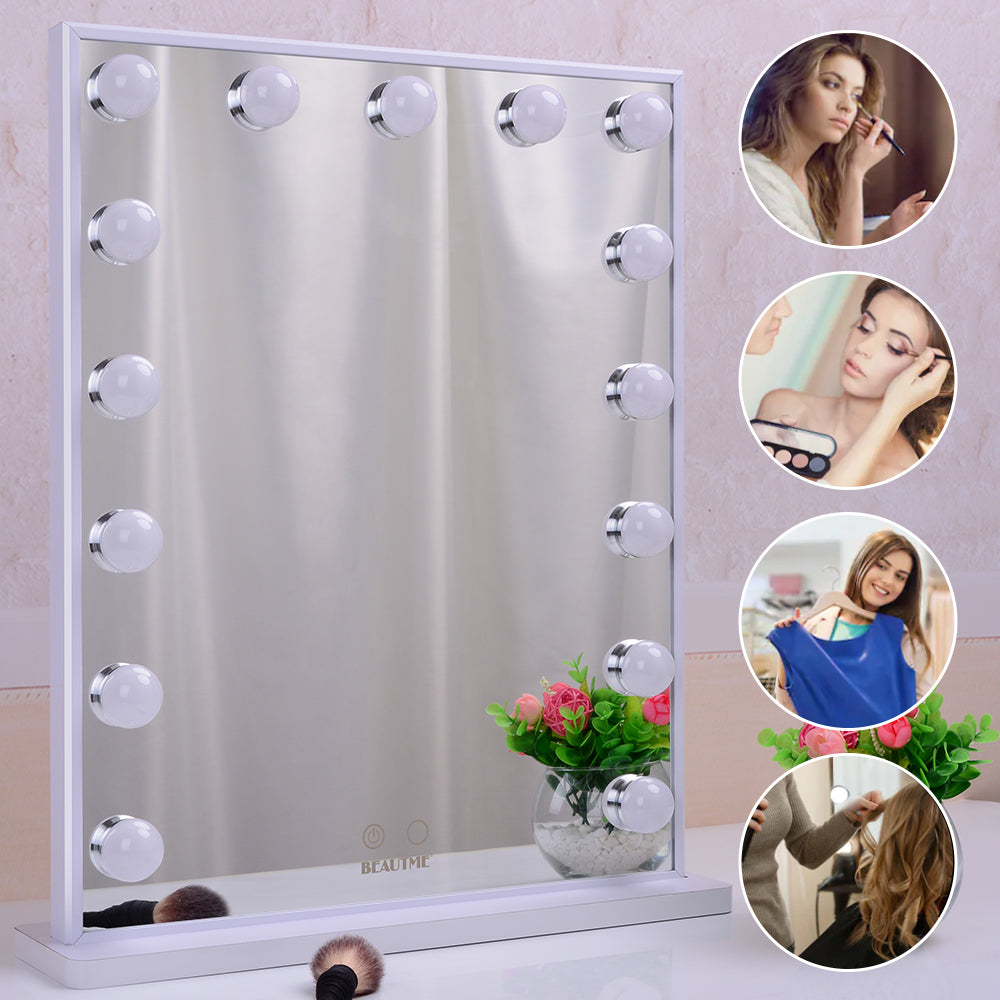 Hollywood Vanity Mirror with 15pcs Adjustable Led Bulbs, Tabletop or Wall Mounted
