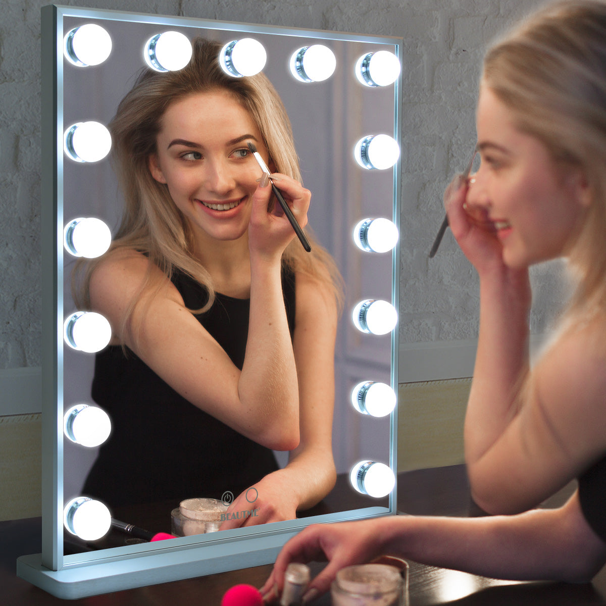 Hollywood Vanity Mirror with 15pcs Adjustable Led Bulbs, Tabletop or Wall Mounted