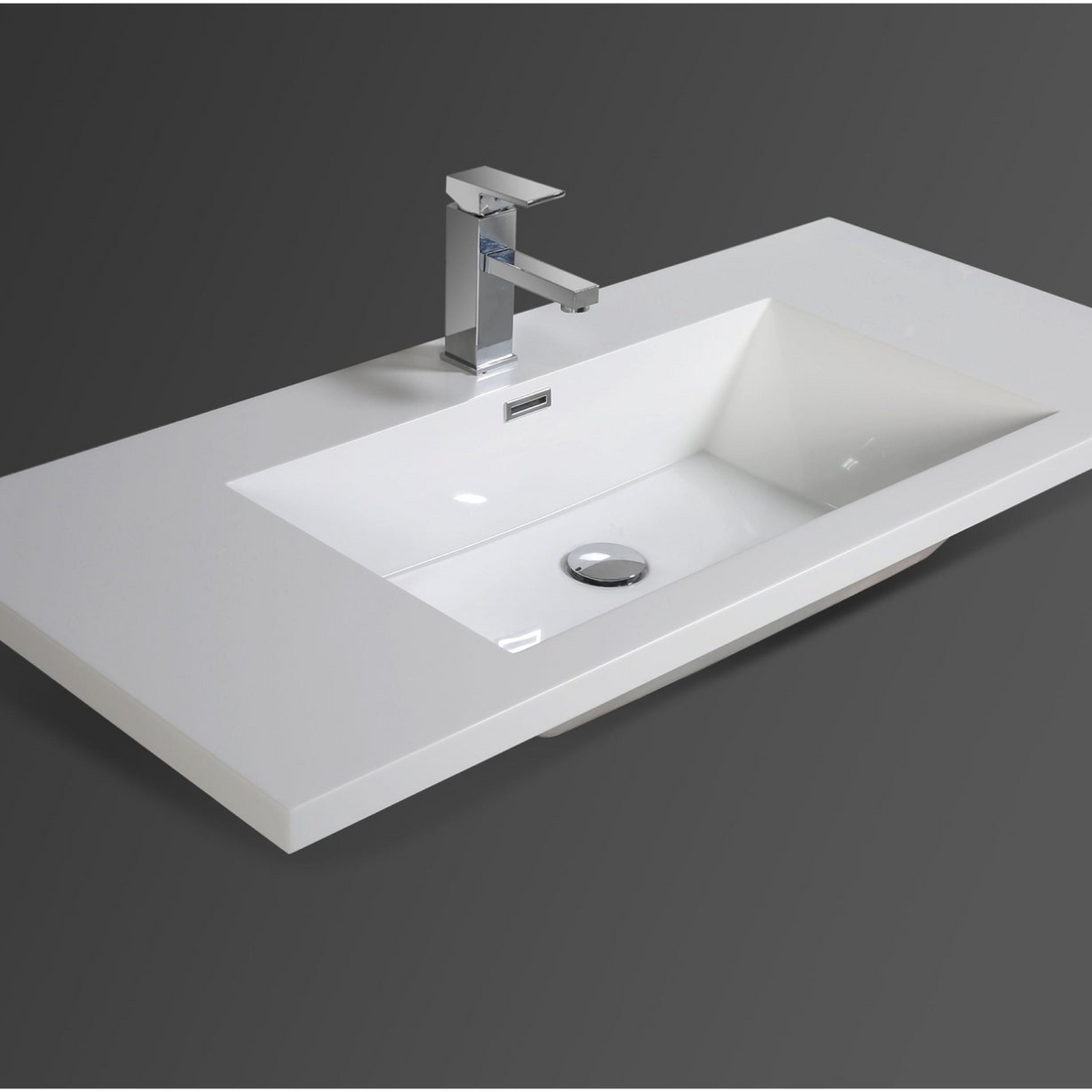 Amara 42" High Gloss White Freestanding Vanity With Right Side Drawers and Single Reinforced White Acrylic Sink