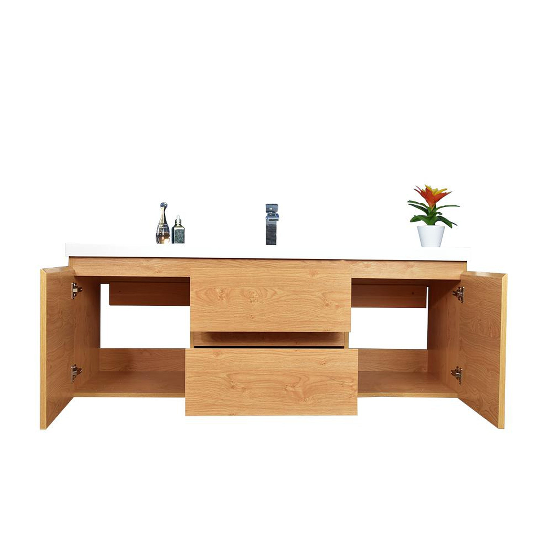 Boho Elegance 60" New England Oak Wall-Mounted Vanity With Single Reinforced White Acrylic Sink