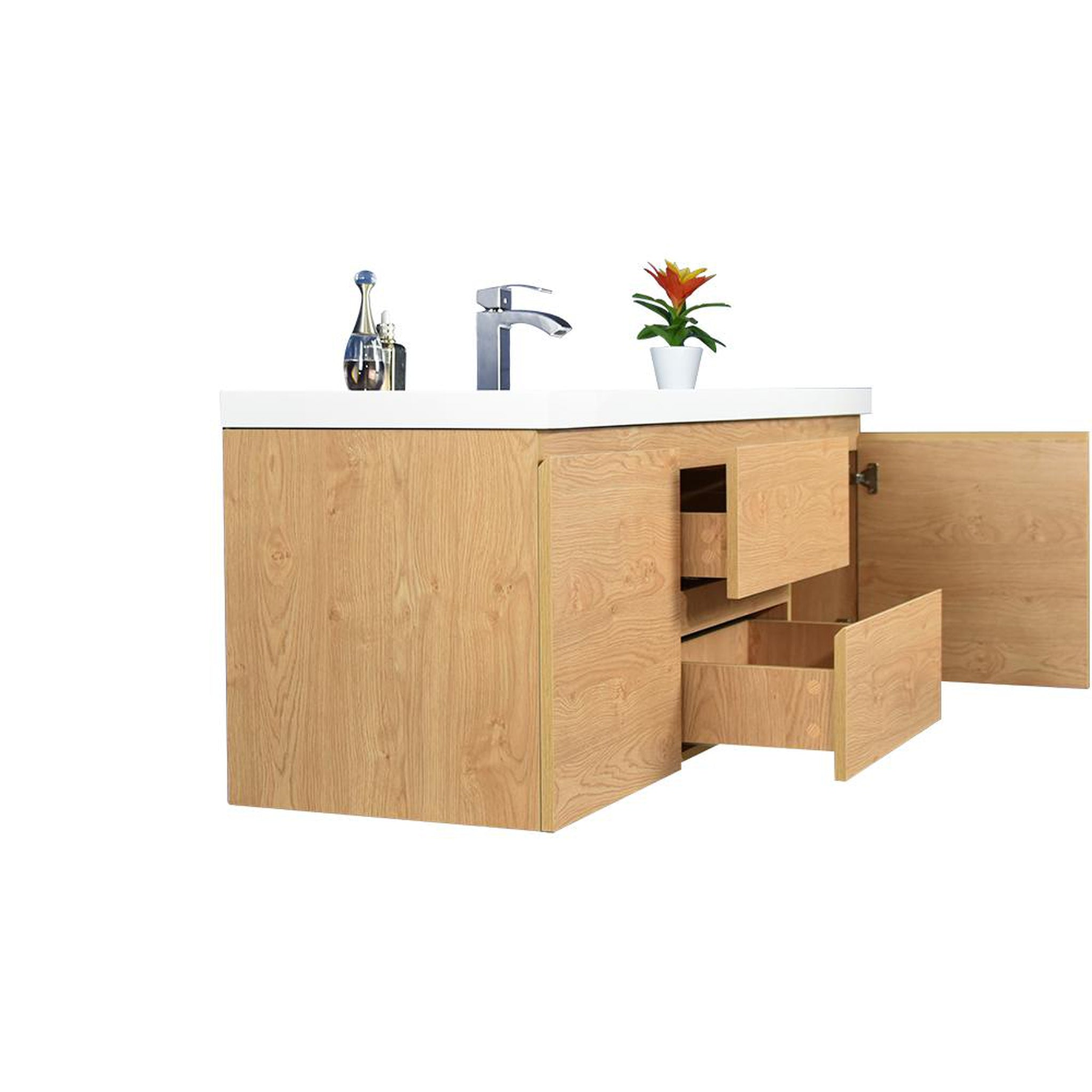 Boho Elegance 60" New England Oak Wall-Mounted Vanity With Single Reinforced White Acrylic Sink