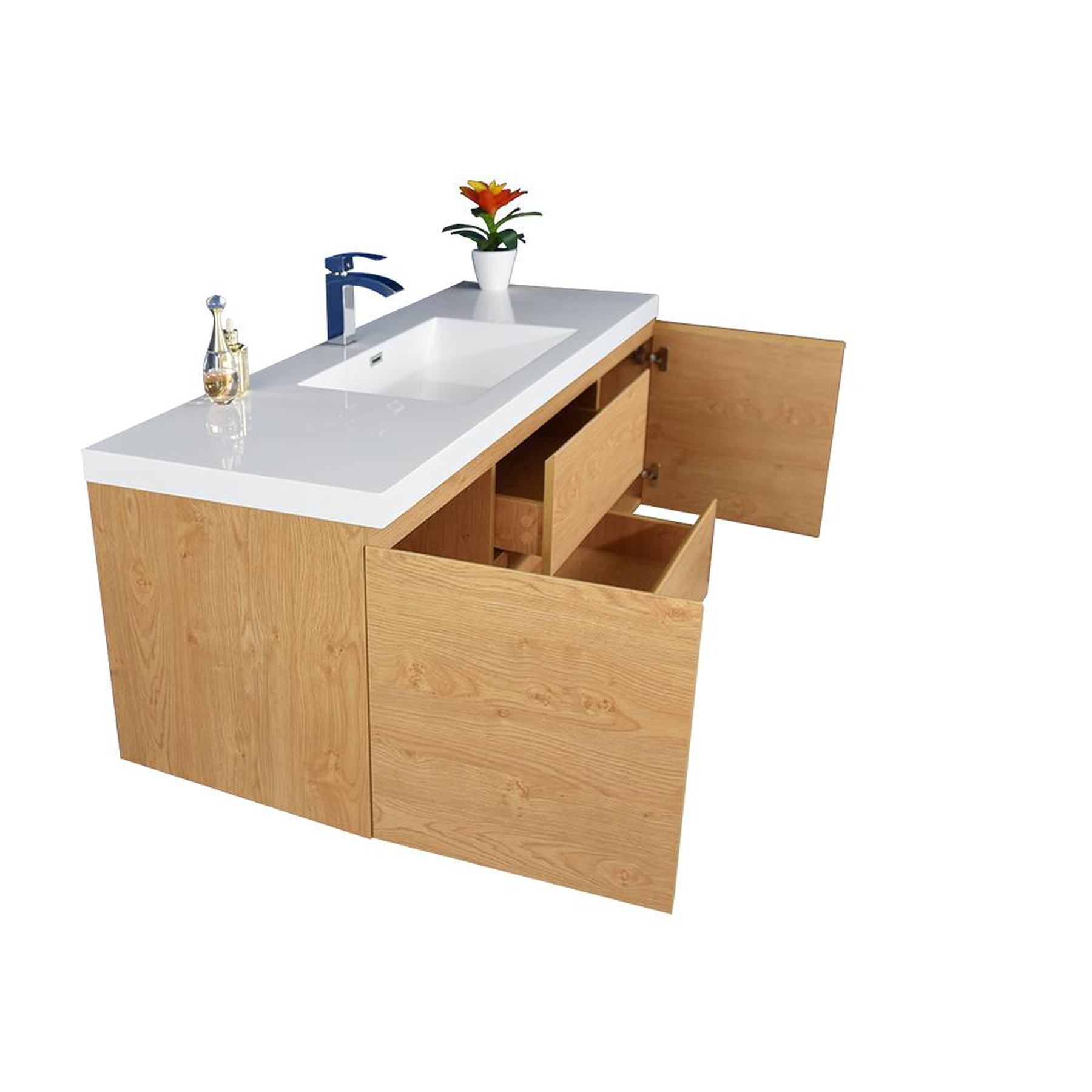 Boho Elegance 60" New England Oak Wall-Mounted Vanity With Single Reinforced White Acrylic Sink