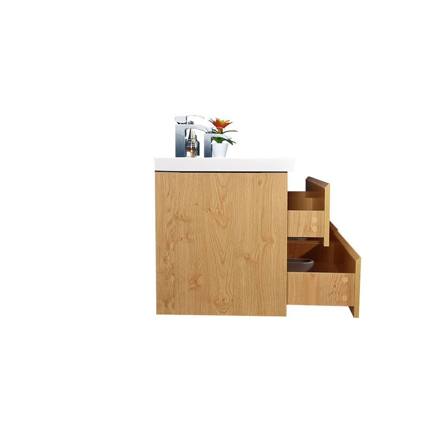 Boho Elegance 72" New England Oak Wall-Mounted Vanity With Double Reinforced White Acrylic Sinks