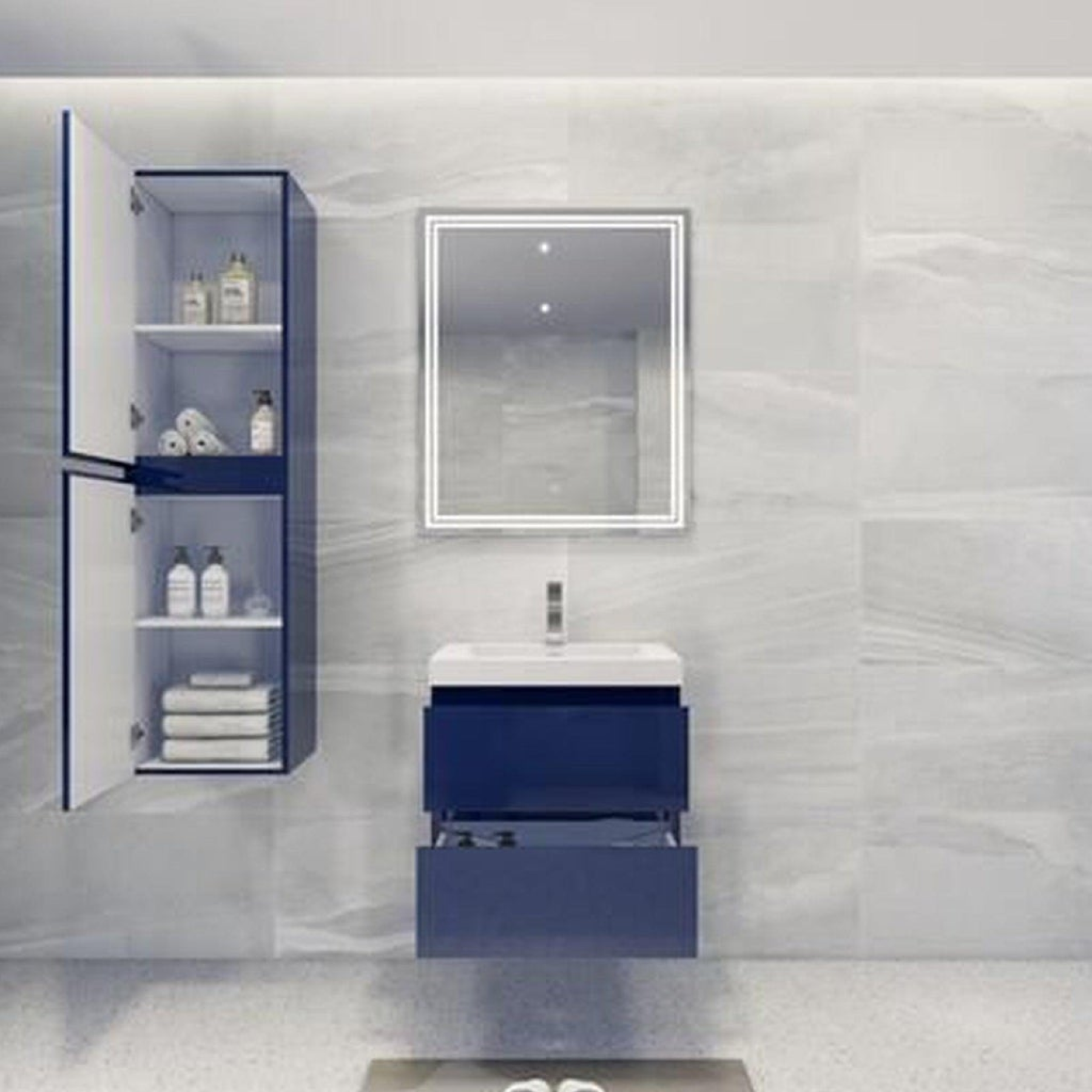 Boho Elegance 24" High Gloss Night Blue Wall-Mounted Vanity With Single Reinforced White Acrylic Sink