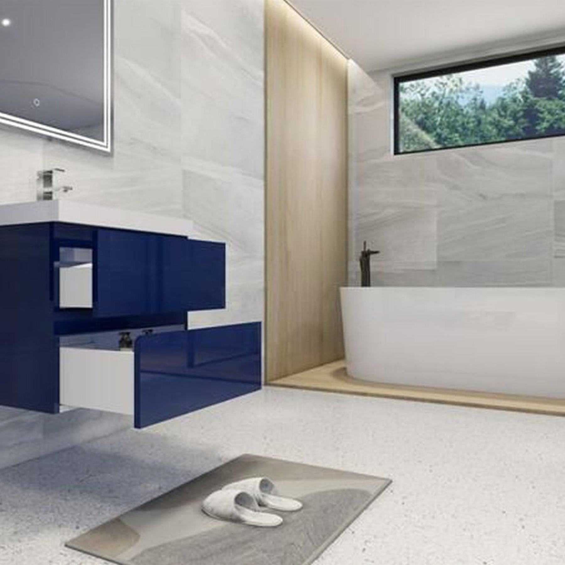 Boho Elegance 24" High Gloss Night Blue Wall-Mounted Vanity With Single Reinforced White Acrylic Sink