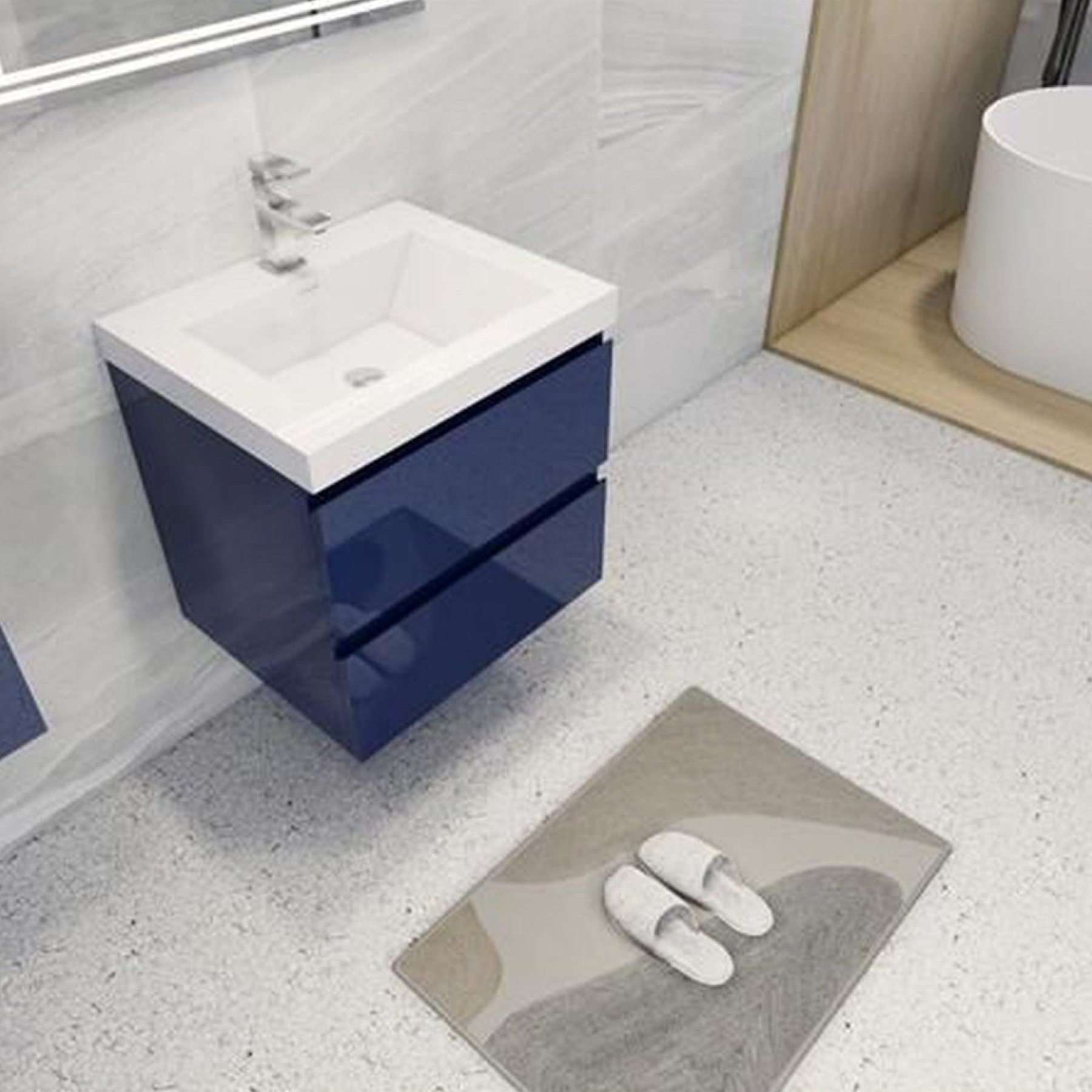 Boho Elegance 24" High Gloss Night Blue Wall-Mounted Vanity With Single Reinforced White Acrylic Sink