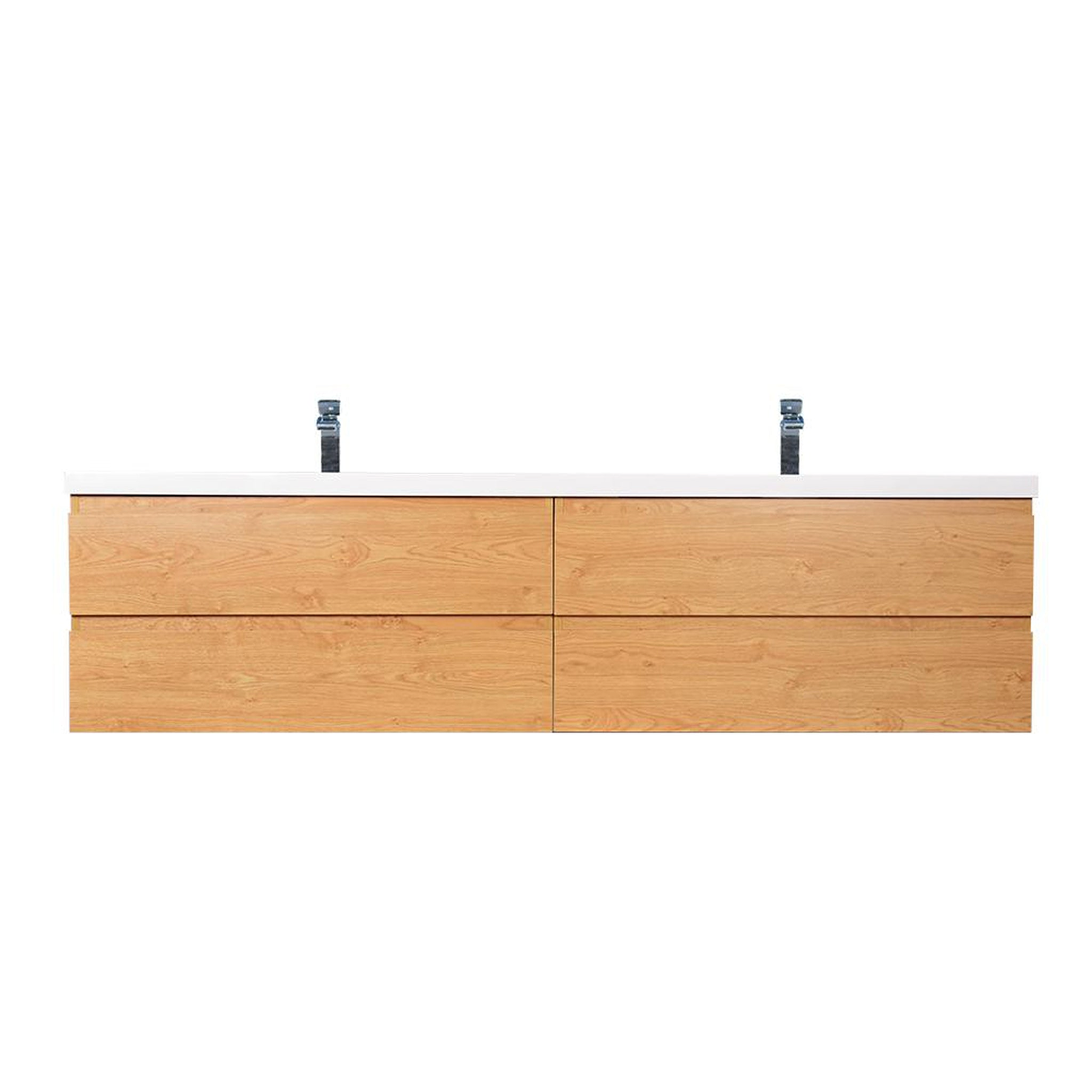 Boho Elegance 84" New England Oak Wall-Mounted Vanity With Double Reinforced White Acrylic Sinks