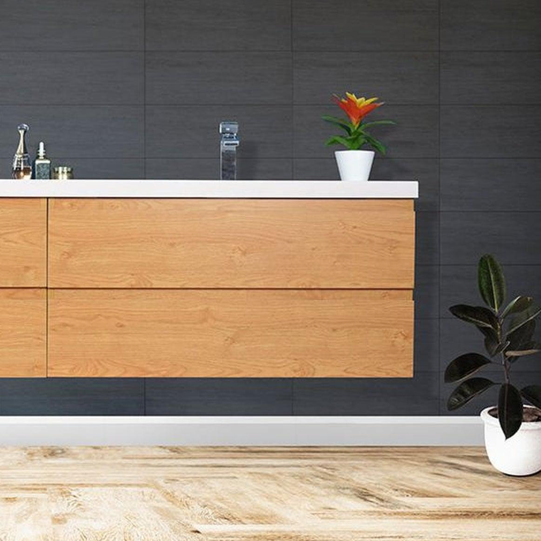 Boho Elegance 84" New England Oak Wall-Mounted Vanity With Double Reinforced White Acrylic Sinks