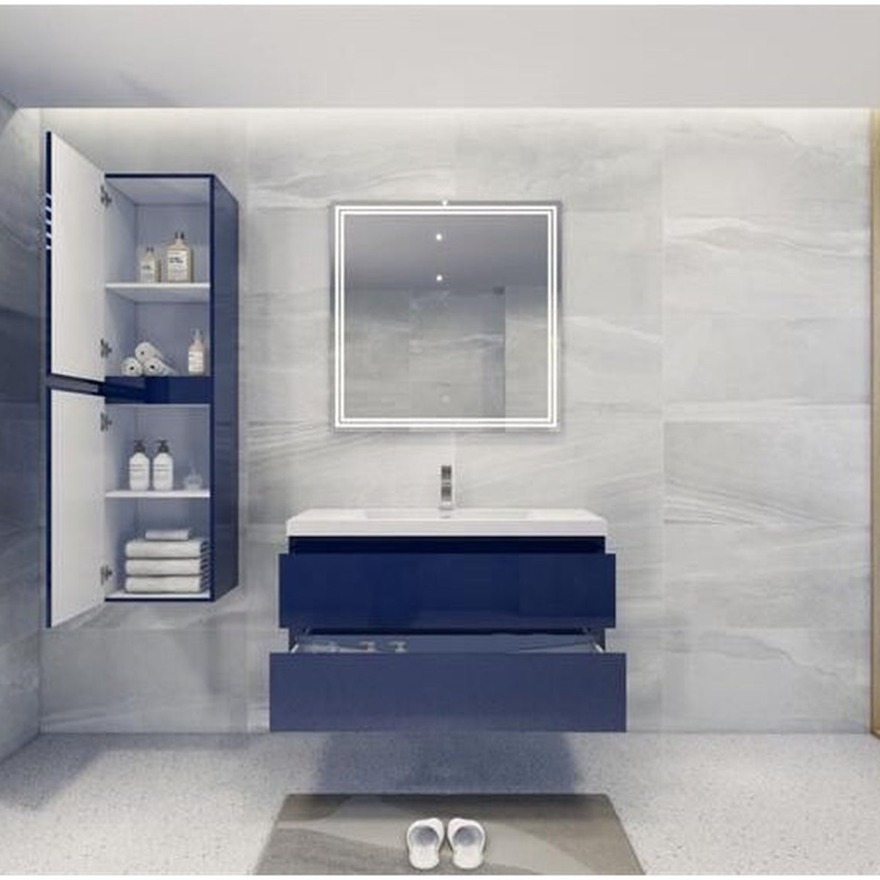 Boho Elegance 42" High Gloss Night Blue Wall-Mounted Vanity With Single Reinforced White Acrylic Sink