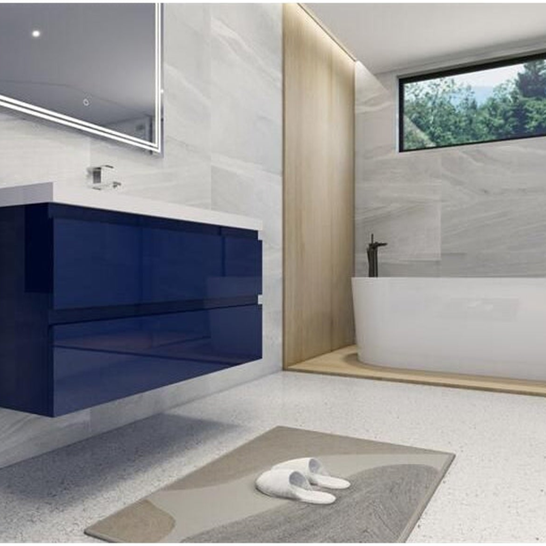 Boho Elegance 42" High Gloss Night Blue Wall-Mounted Vanity With Single Reinforced White Acrylic Sink