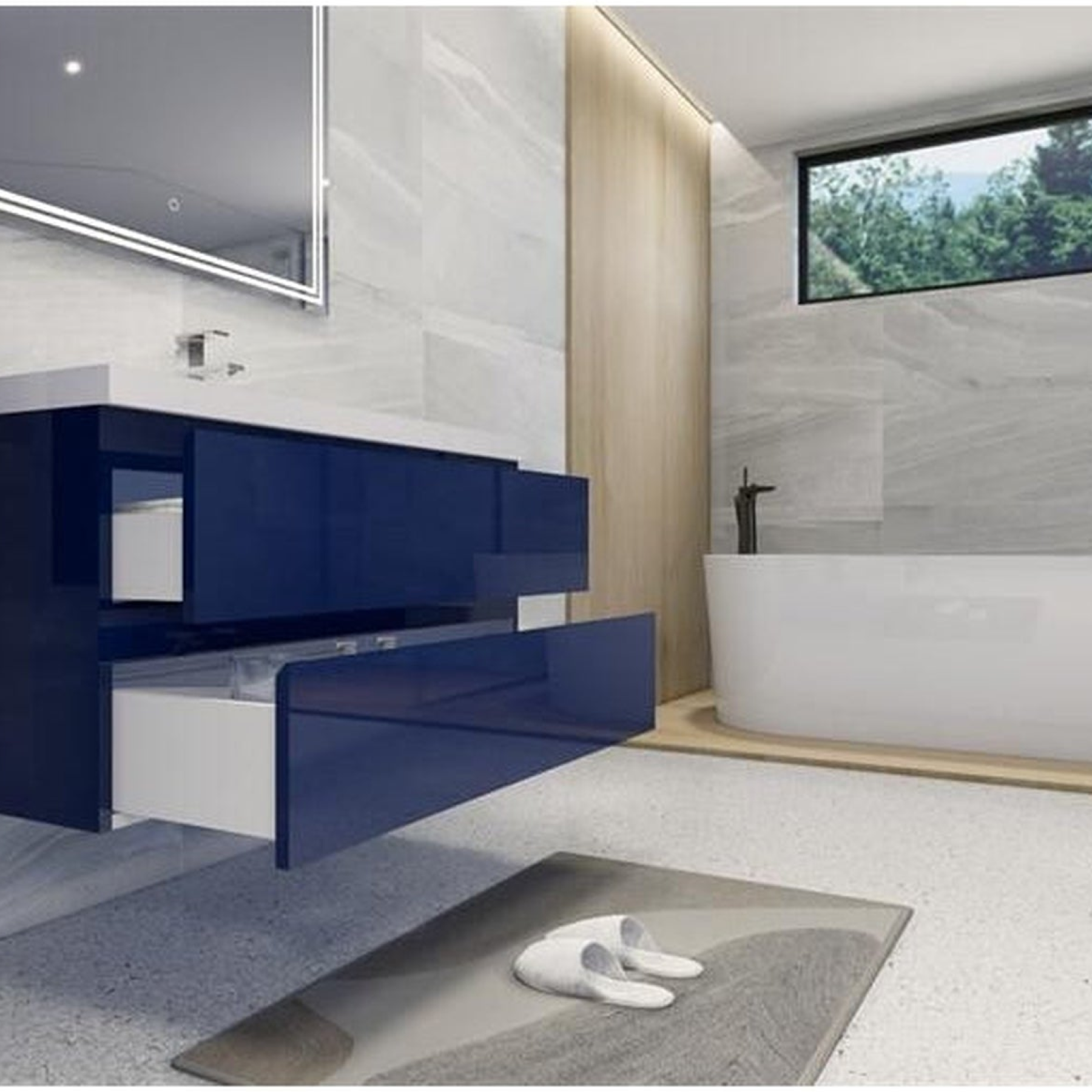 Boho Elegance 42" High Gloss Night Blue Wall-Mounted Vanity With Single Reinforced White Acrylic Sink