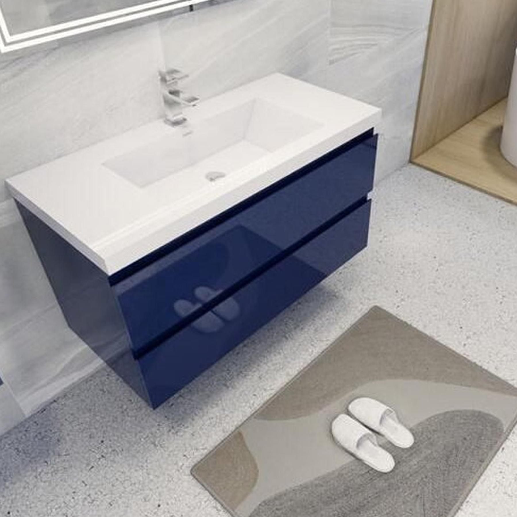 Boho Elegance 42" High Gloss Night Blue Wall-Mounted Vanity With Single Reinforced White Acrylic Sink