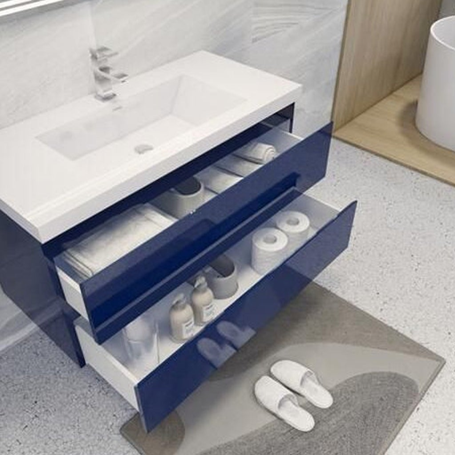 Boho Elegance 42" High Gloss Night Blue Wall-Mounted Vanity With Single Reinforced White Acrylic Sink