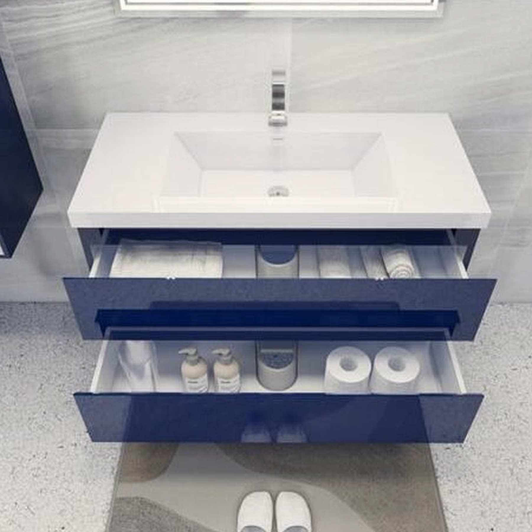 Boho Elegance 42" High Gloss Night Blue Wall-Mounted Vanity With Single Reinforced White Acrylic Sink