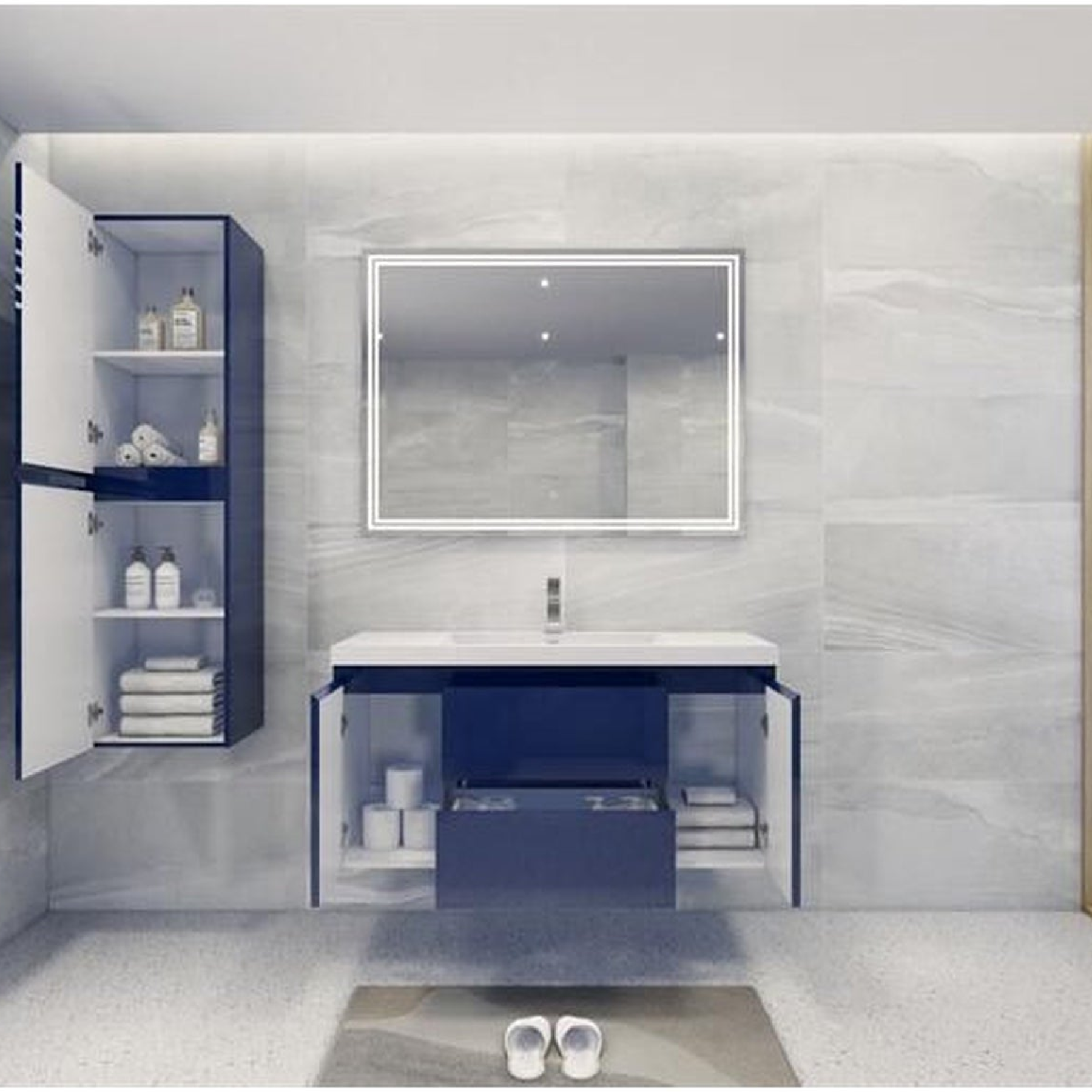 Boho Elegance 48" High Gloss Night Blue Wall-Mounted Vanity With Single Reinforced White Acrylic Sink