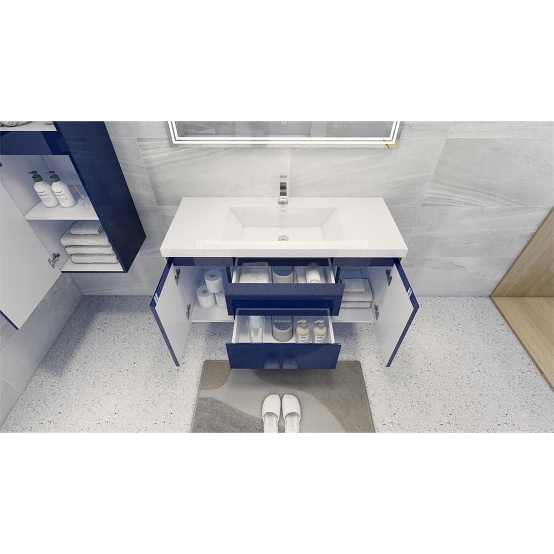 Boho Elegance 48" High Gloss Night Blue Wall-Mounted Vanity With Single Reinforced White Acrylic Sink