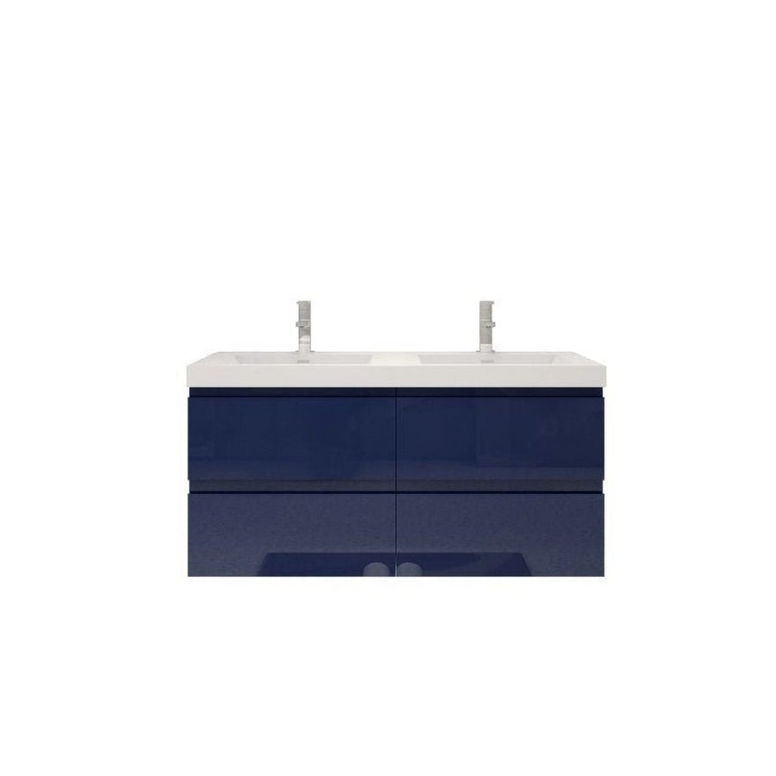 Boho Elegance 48" High Gloss Night Blue Wall-Mounted Vanity With Double Reinforced White Acrylic Sinks