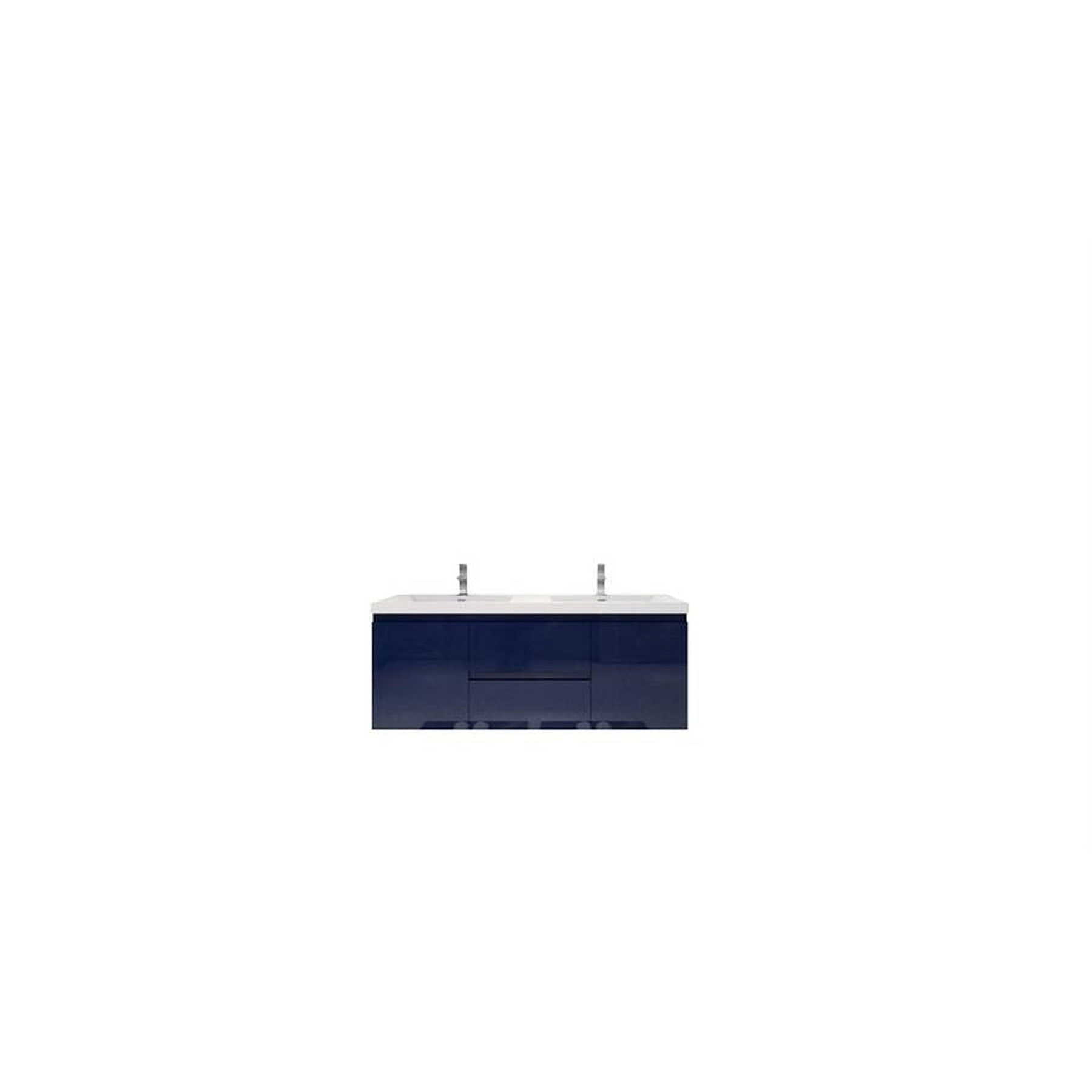 Boho Elegance 60" High Gloss Night Blue Wall-Mounted Vanity With Double Reinforced White Acrylic Sinks