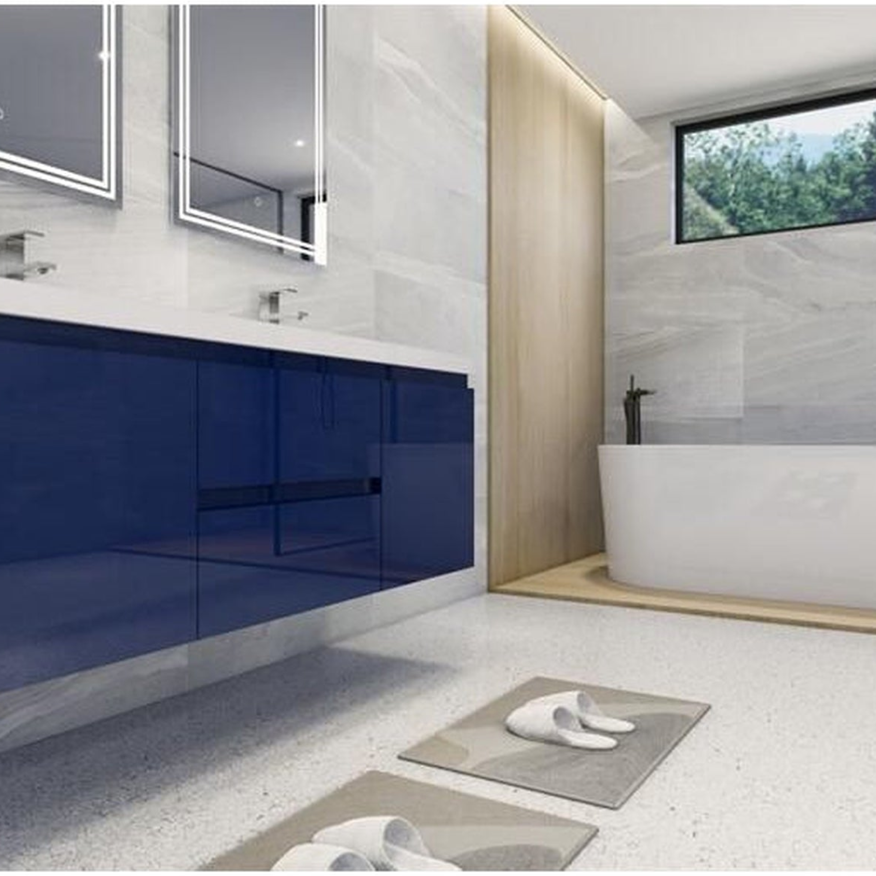 Boho Elegance 60" High Gloss Night Blue Wall-Mounted Vanity With Double Reinforced White Acrylic Sinks