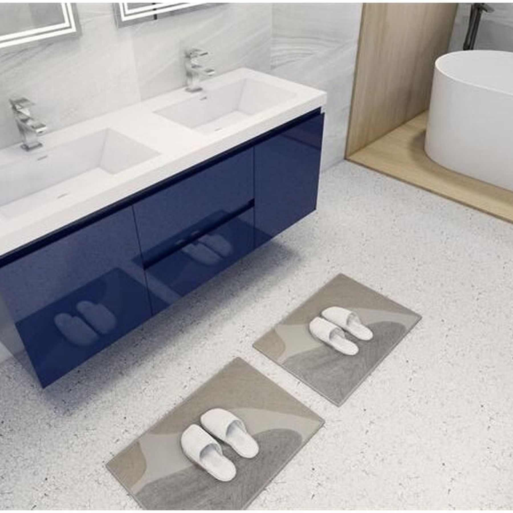 Boho Elegance 60" High Gloss Night Blue Wall-Mounted Vanity With Double Reinforced White Acrylic Sinks