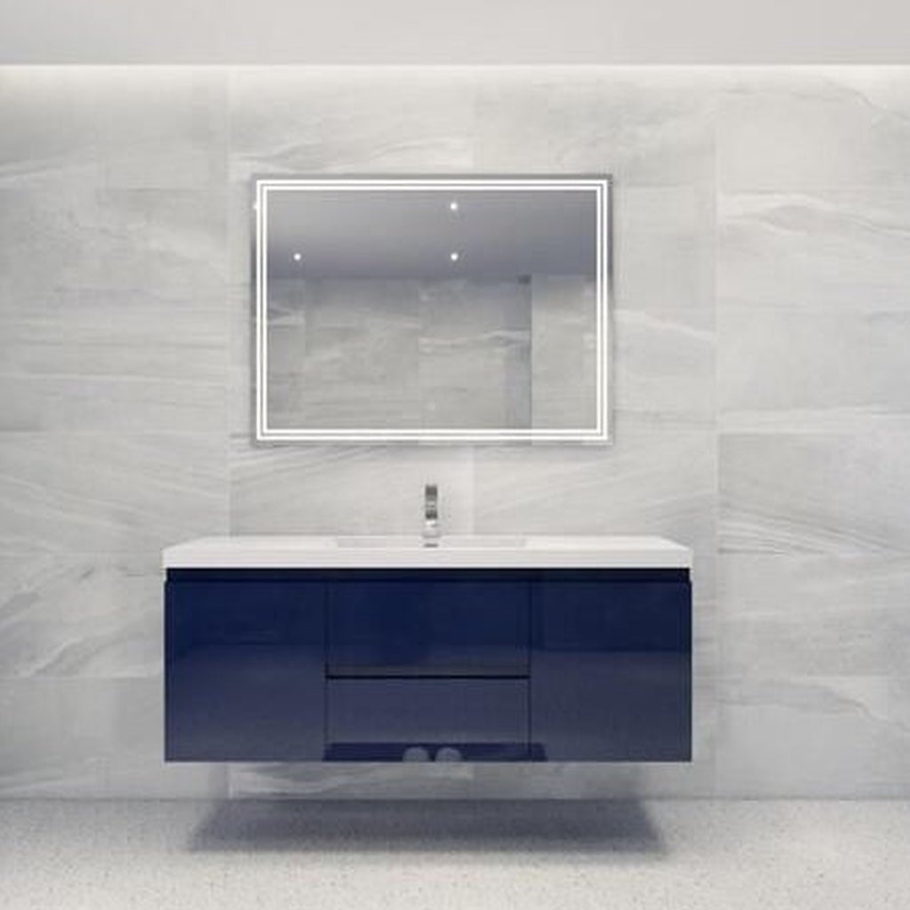 Boho Elegance 60" High Gloss Night Blue Wall-Mounted Vanity With Single Reinforced White Acrylic Sink
