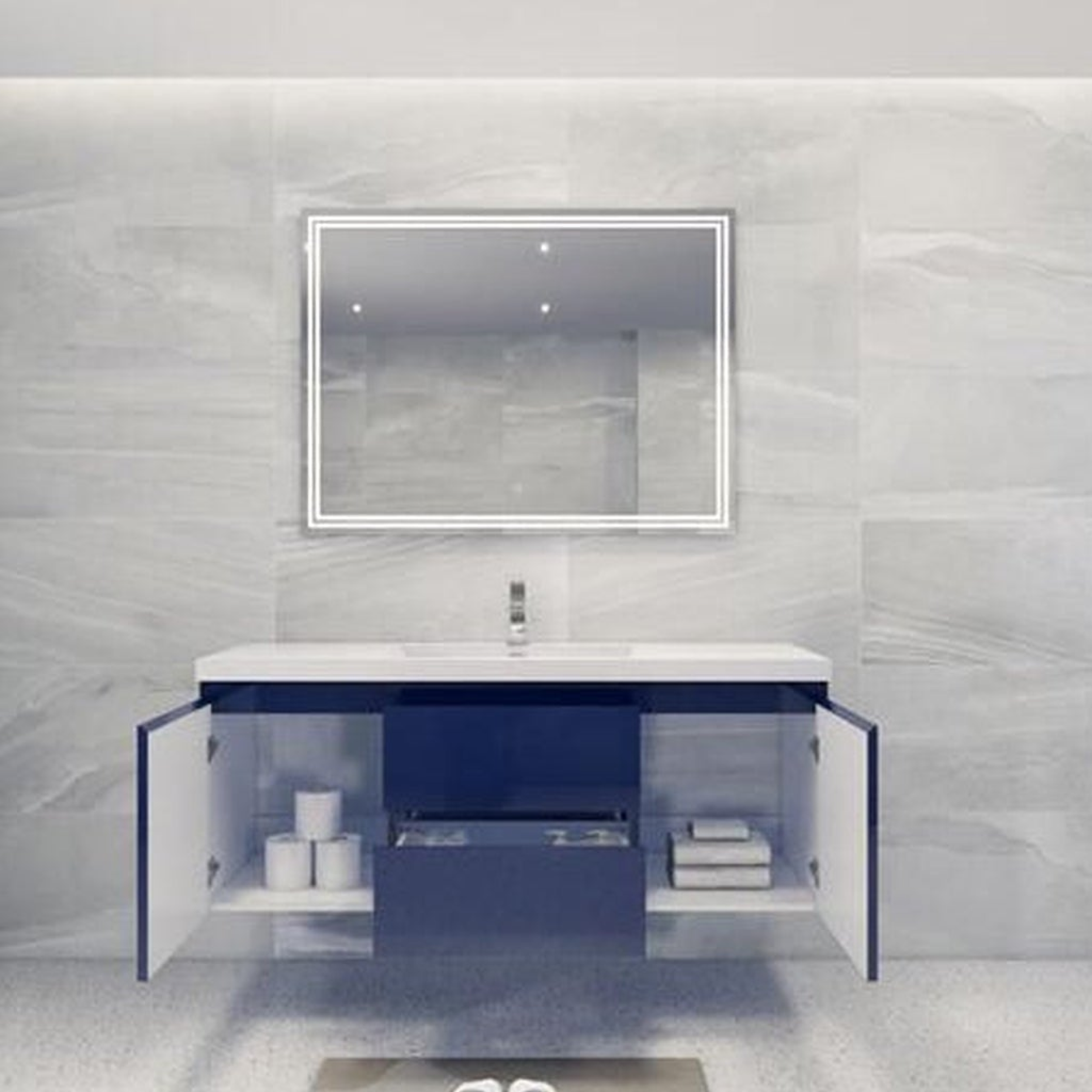 Boho Elegance 60" High Gloss Night Blue Wall-Mounted Vanity With Single Reinforced White Acrylic Sink