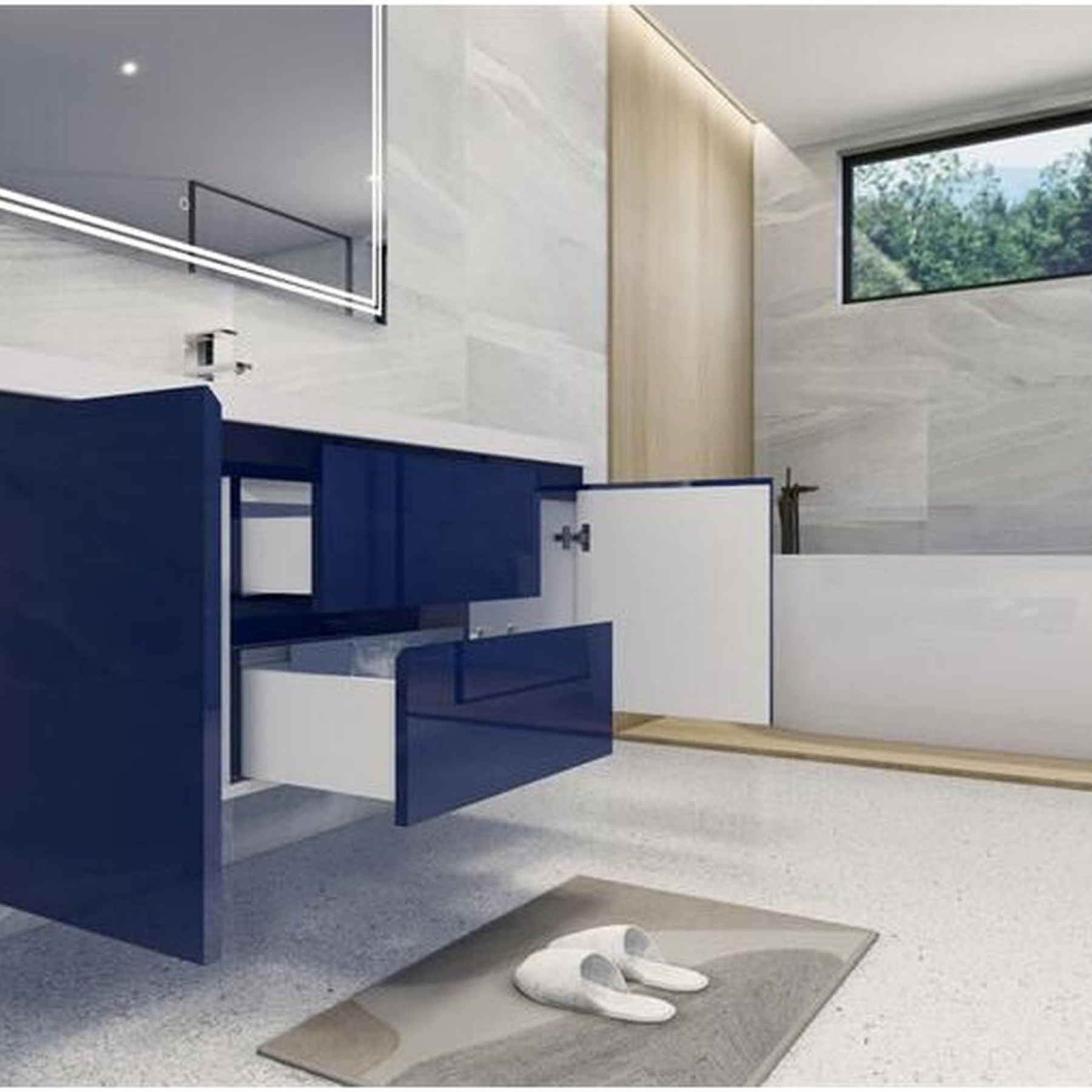 Boho Elegance 60" High Gloss Night Blue Wall-Mounted Vanity With Single Reinforced White Acrylic Sink