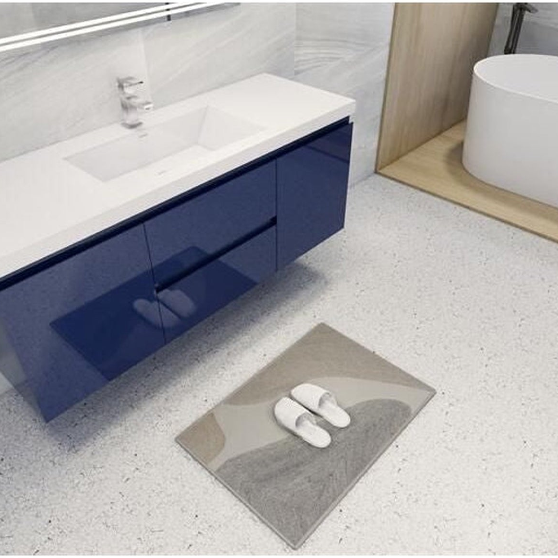 Boho Elegance 60" High Gloss Night Blue Wall-Mounted Vanity With Single Reinforced White Acrylic Sink