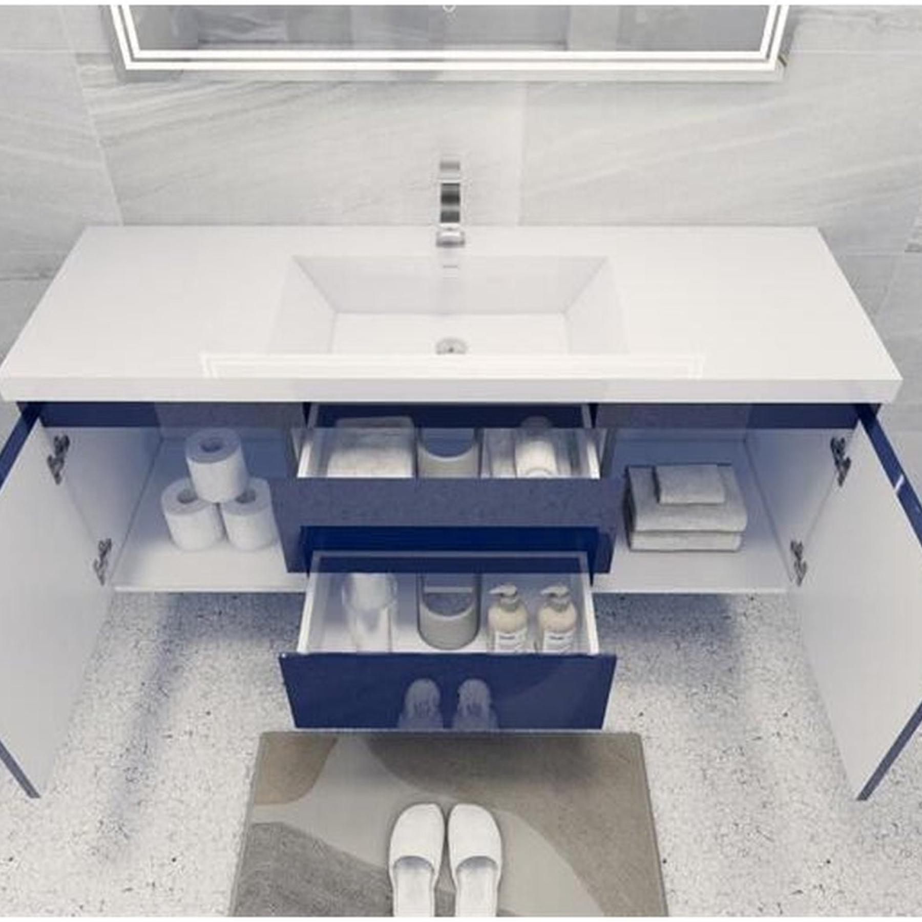 Boho Elegance 60" High Gloss Night Blue Wall-Mounted Vanity With Single Reinforced White Acrylic Sink