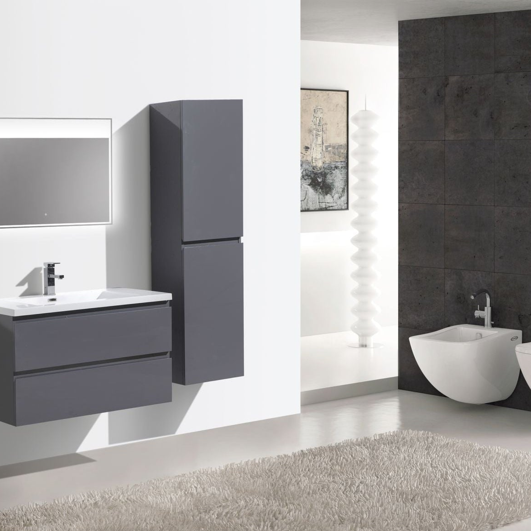 Boho Elegance 36" High Gloss Gray Wall-Mounted Vanity With Single Reinforced White Acrylic Sink